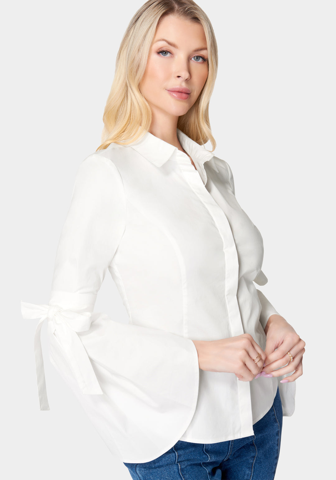 Button Down Bell Sleeve Poplin Blouse_106333_White Alyssum_4