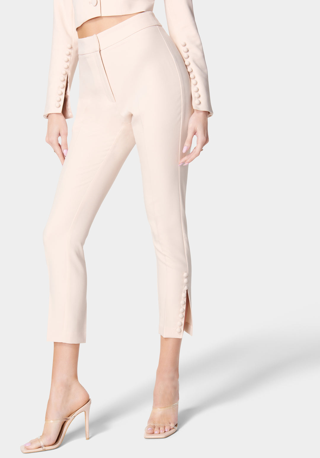 High Waist Tailored Button Detail Slim Pant_106343_Peach Whip_1
