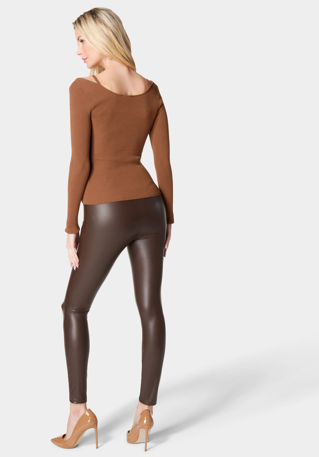 High Waist Embossed Vegan Leather Legging_106349_Truffle_3