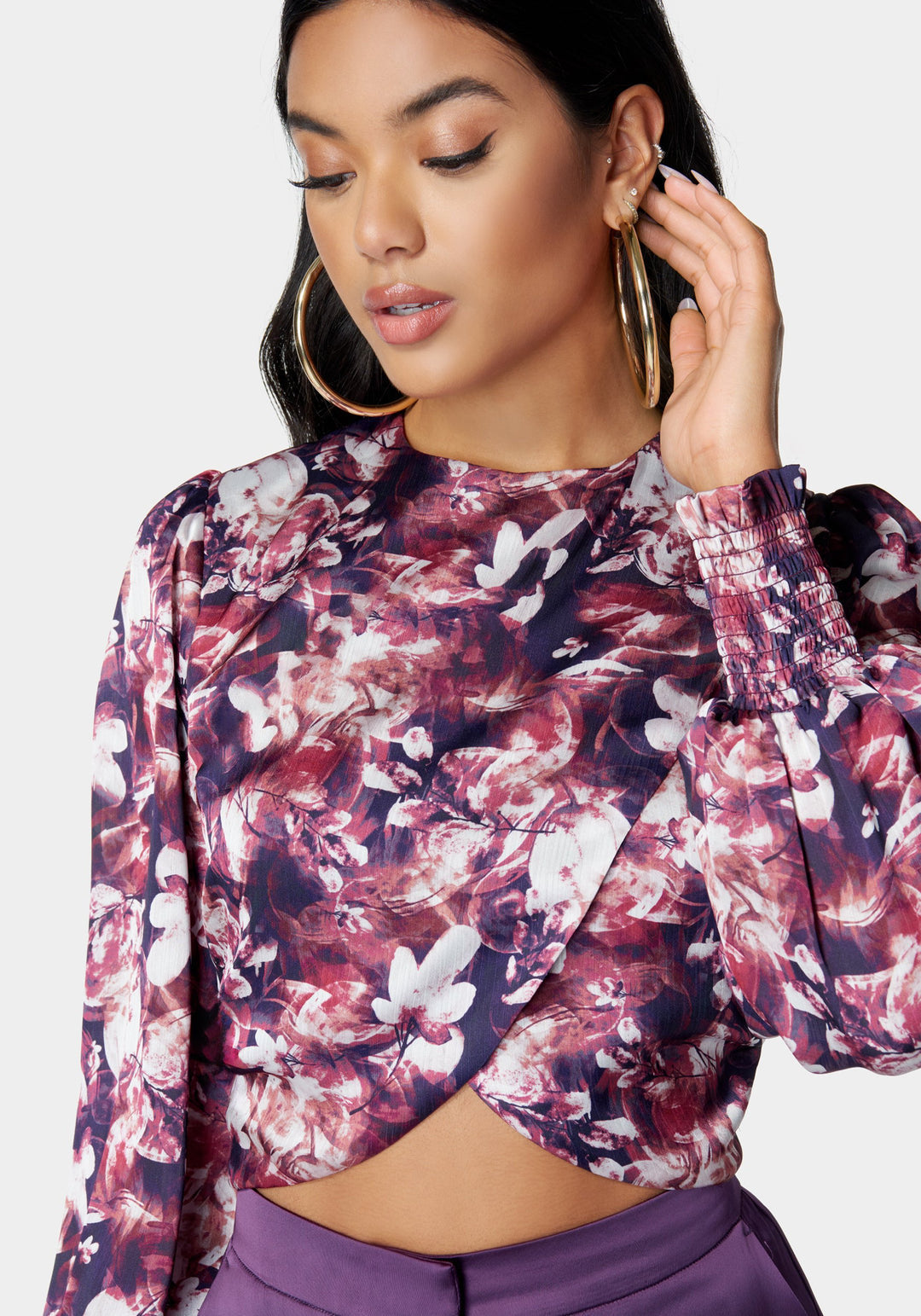 Round Neck Surplice Front Blouse_107480_Foliage Haze Print_4