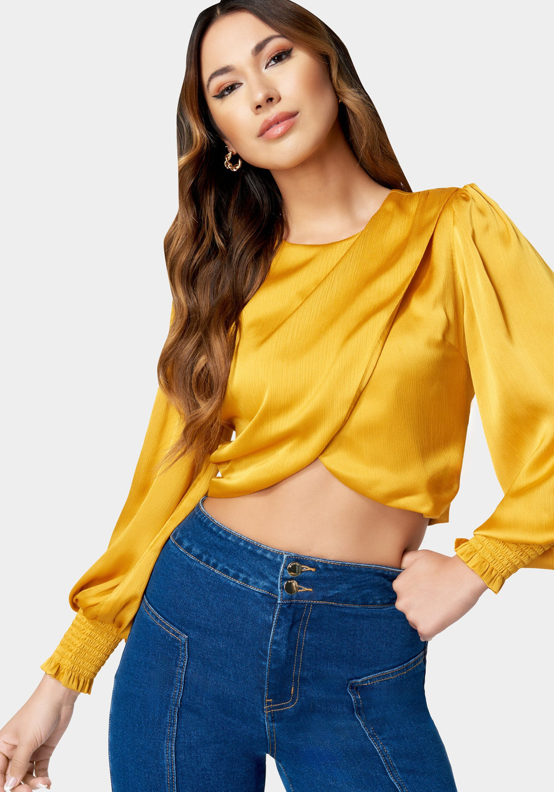 Round Neck Surplice Front Blouse_107480_Honey Comb_1