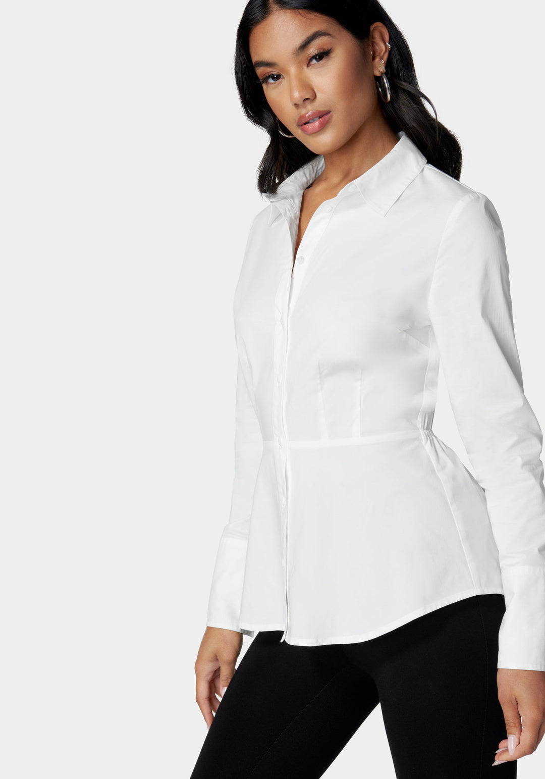 Shirt Collar Peplum Poplin Blouse_107482_White Alyssum_2