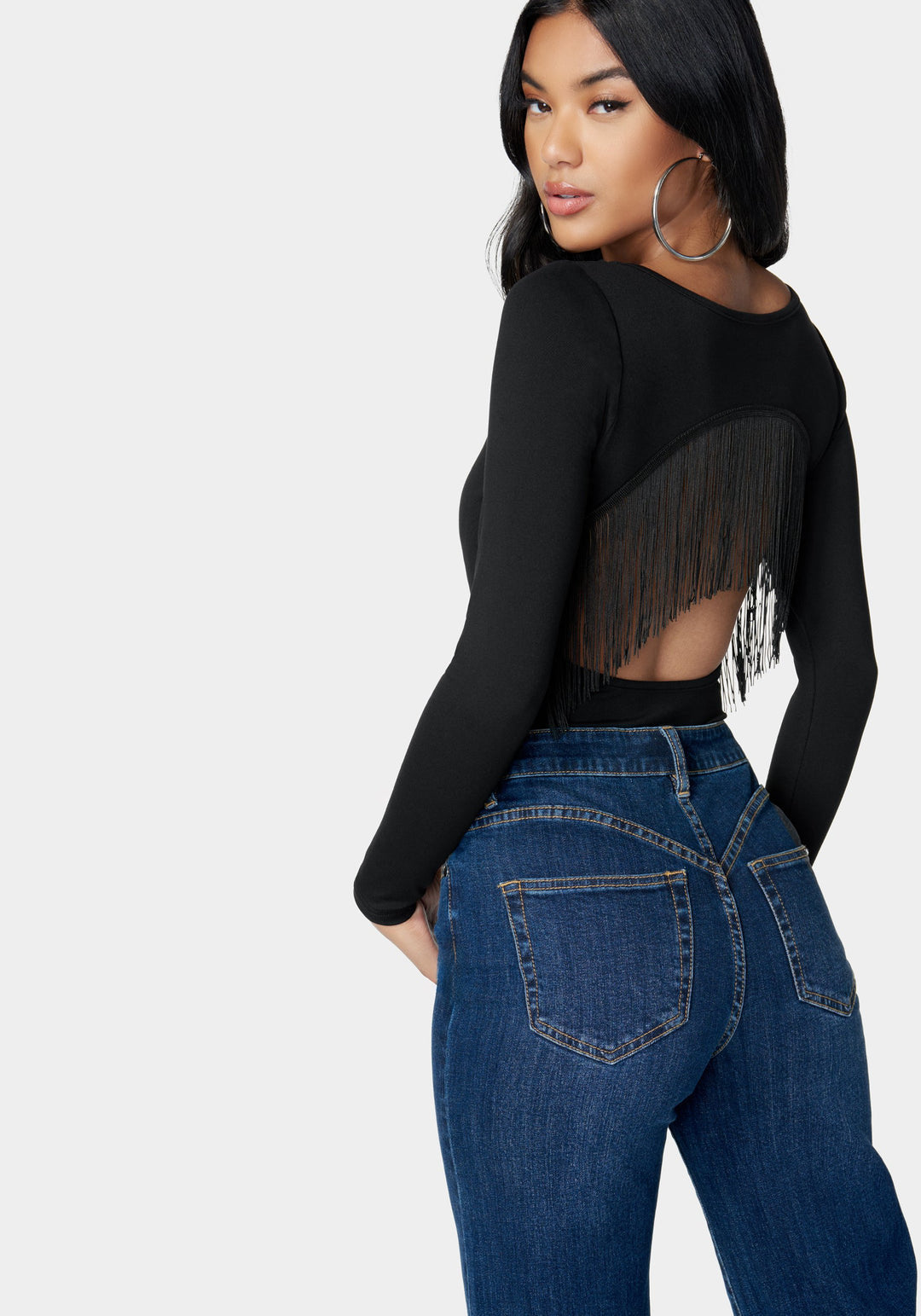 Open Back Fringe Trim Bodysuit_107484_Black_3