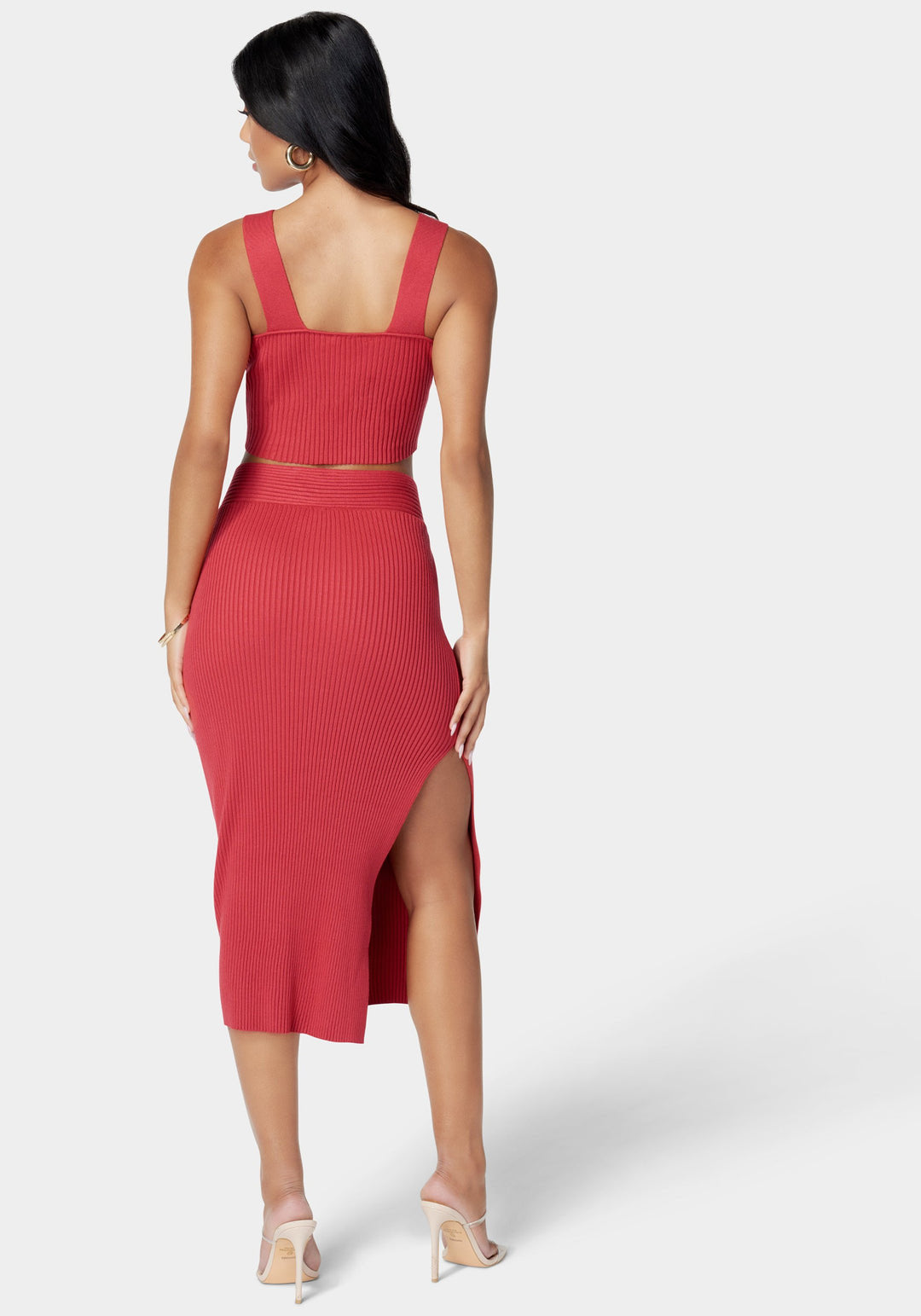 Ring Detail Side Slit Sweater Skirt_107488_Cardinal_3