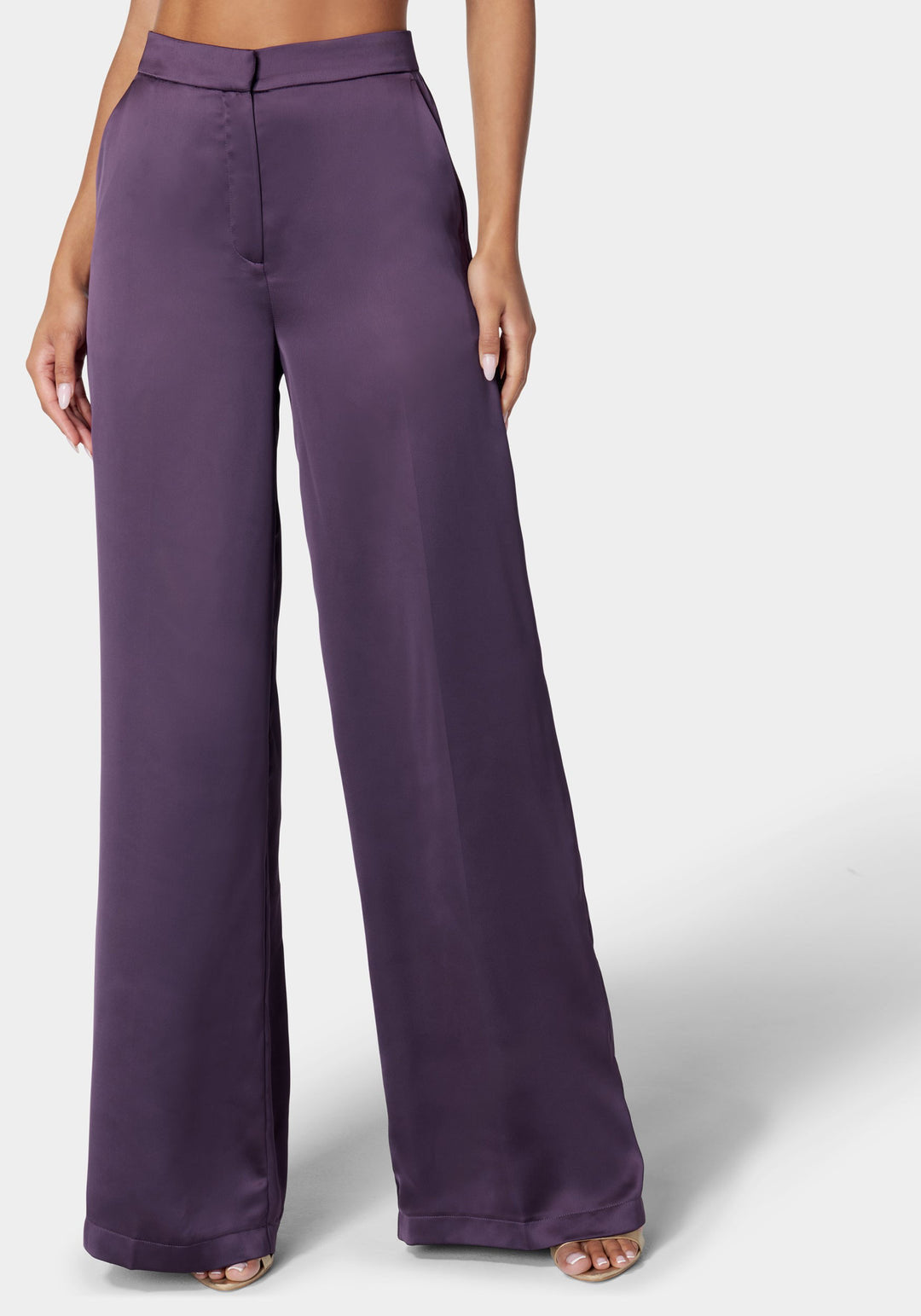 High Waist Wide Leg Tailored Satin Pant_107496_Midnight Mauve_2