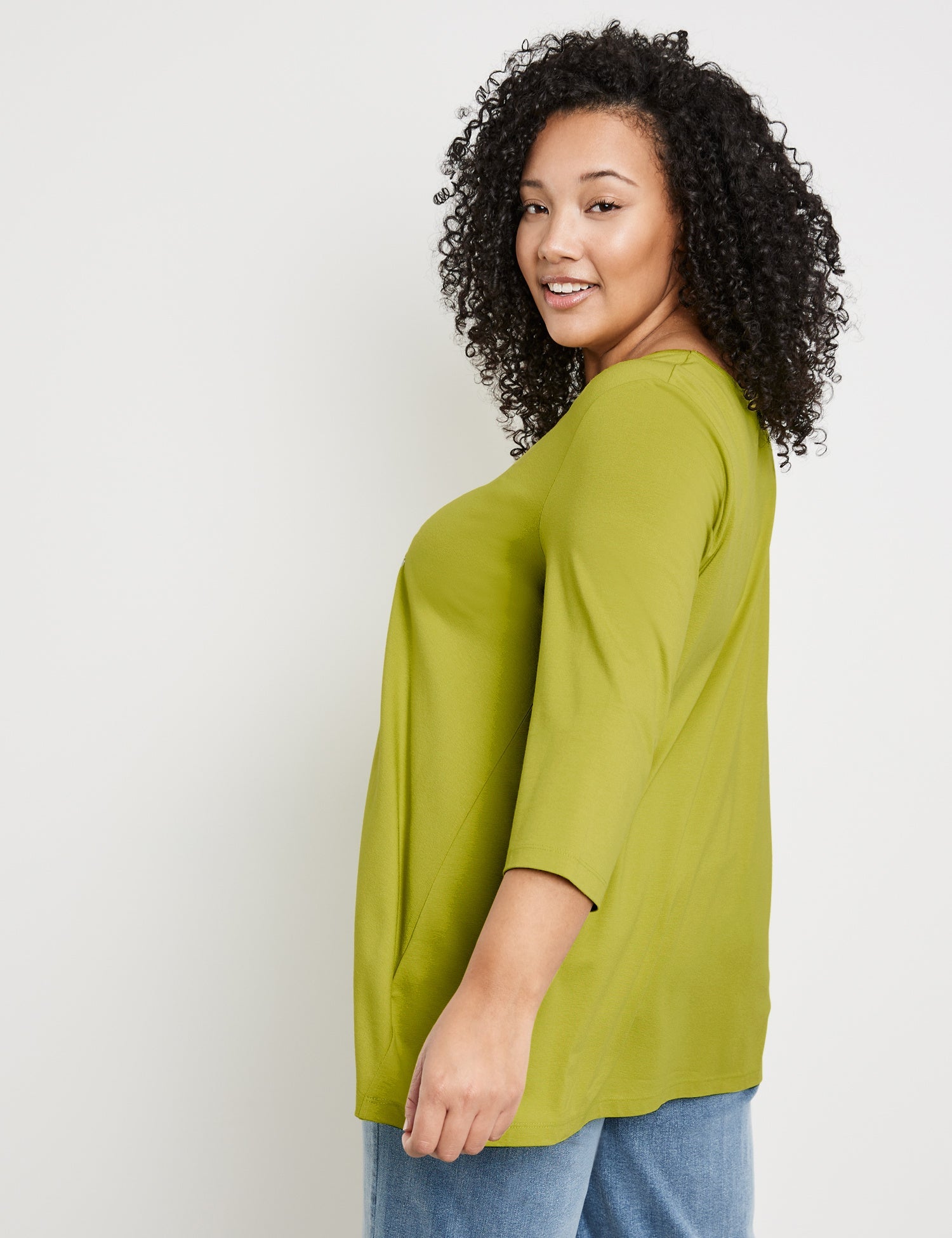 Flared 3/4-Sleeve Top With A Metallic Print Samoon