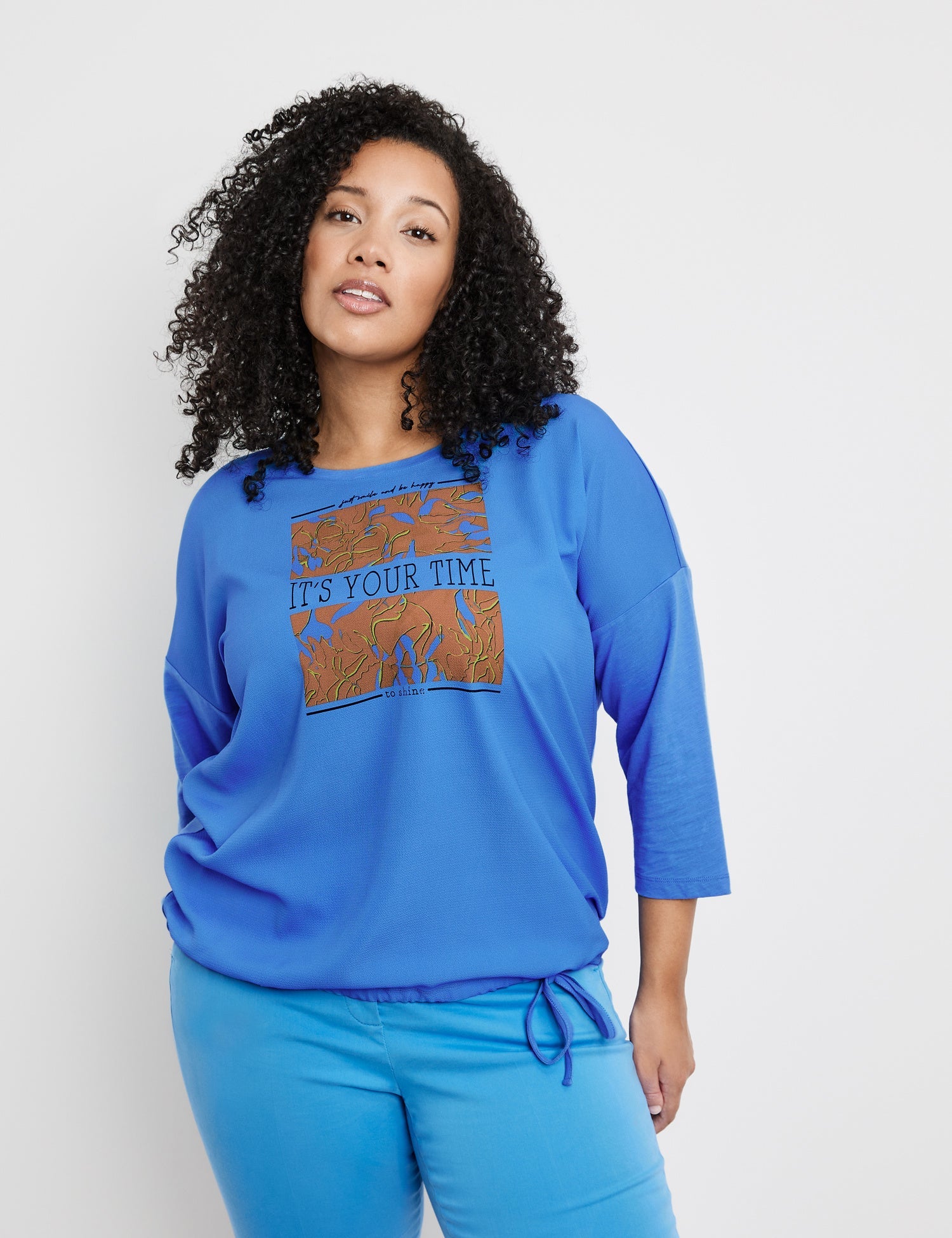 3/4-Sleeve Top In A Panelled Look Samoon