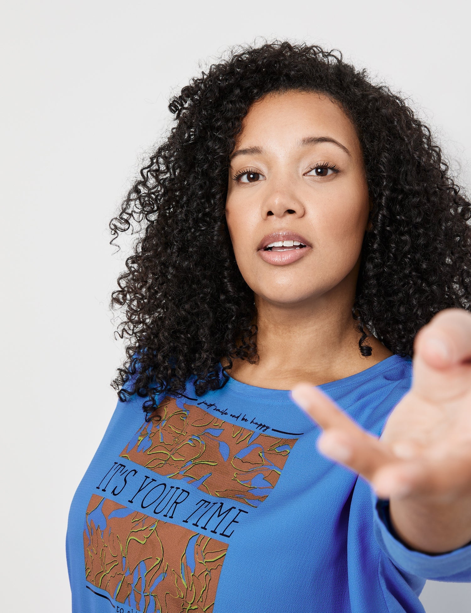 3/4-Sleeve Top In A Panelled Look Samoon