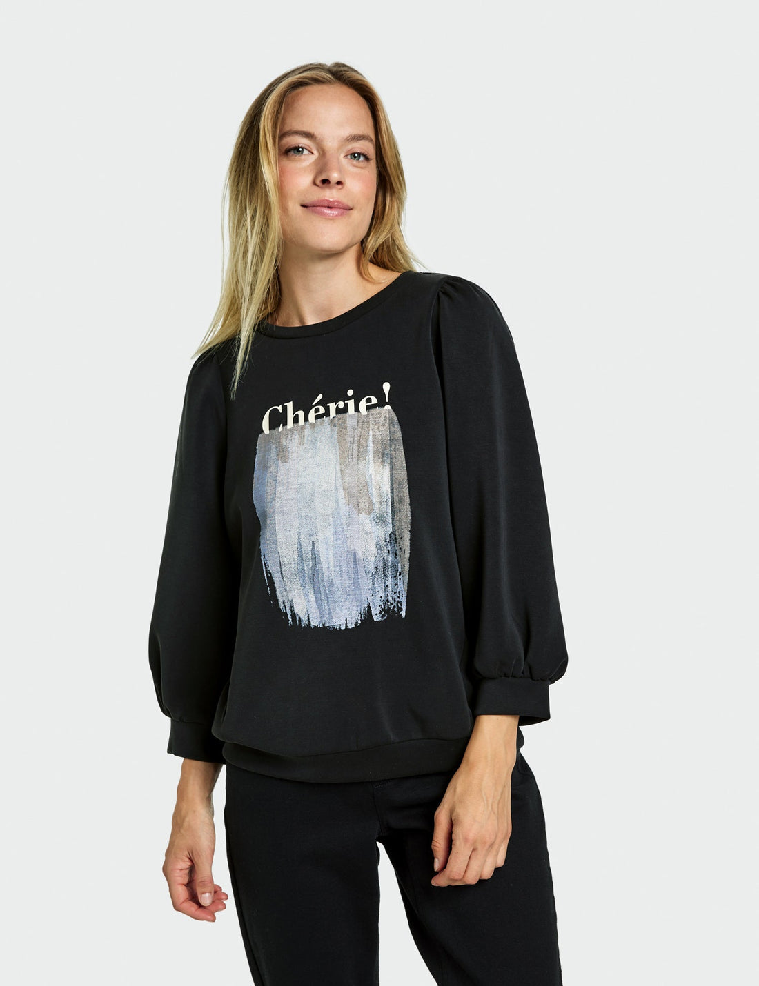 Black Sweater With 3/4 Balloon Sleeves Taifun