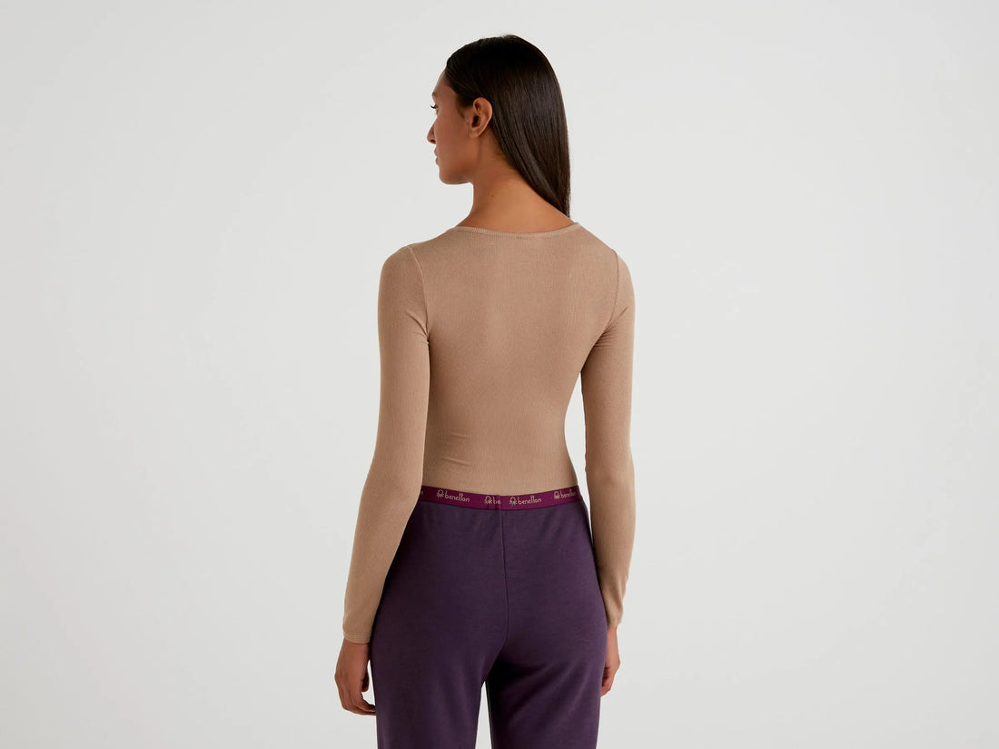 Long Sleeve Thin Ribbed Bodysuit - BEVAVA