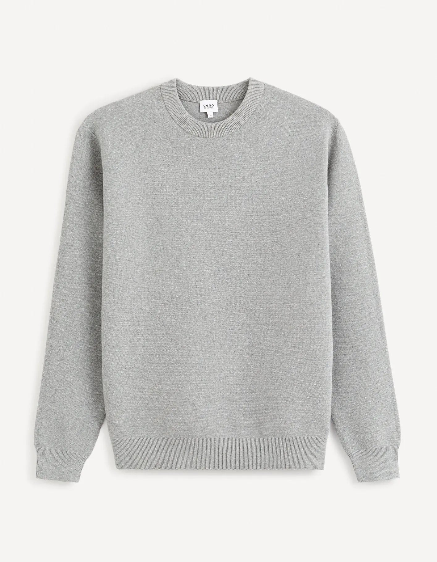 Cotton-Blend Round Neck Sweater - Beige_BECLO_GREY MEL_01