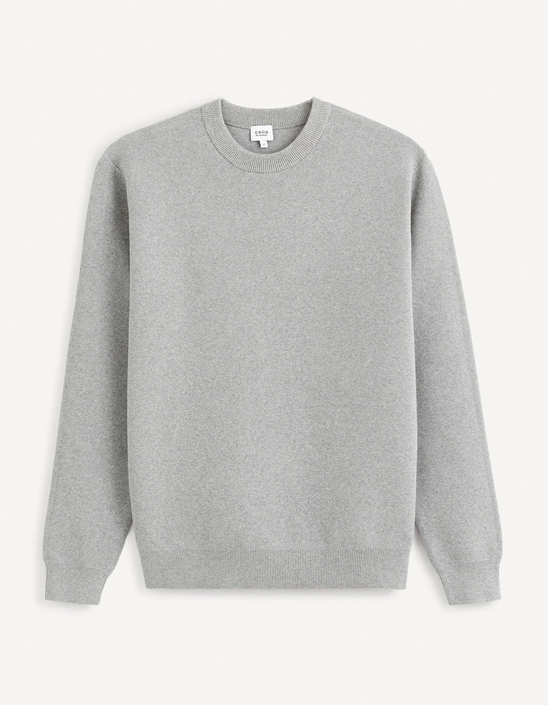 Cotton-Blend Round Neck Sweater - Beige_BECLO_GREY MEL_01