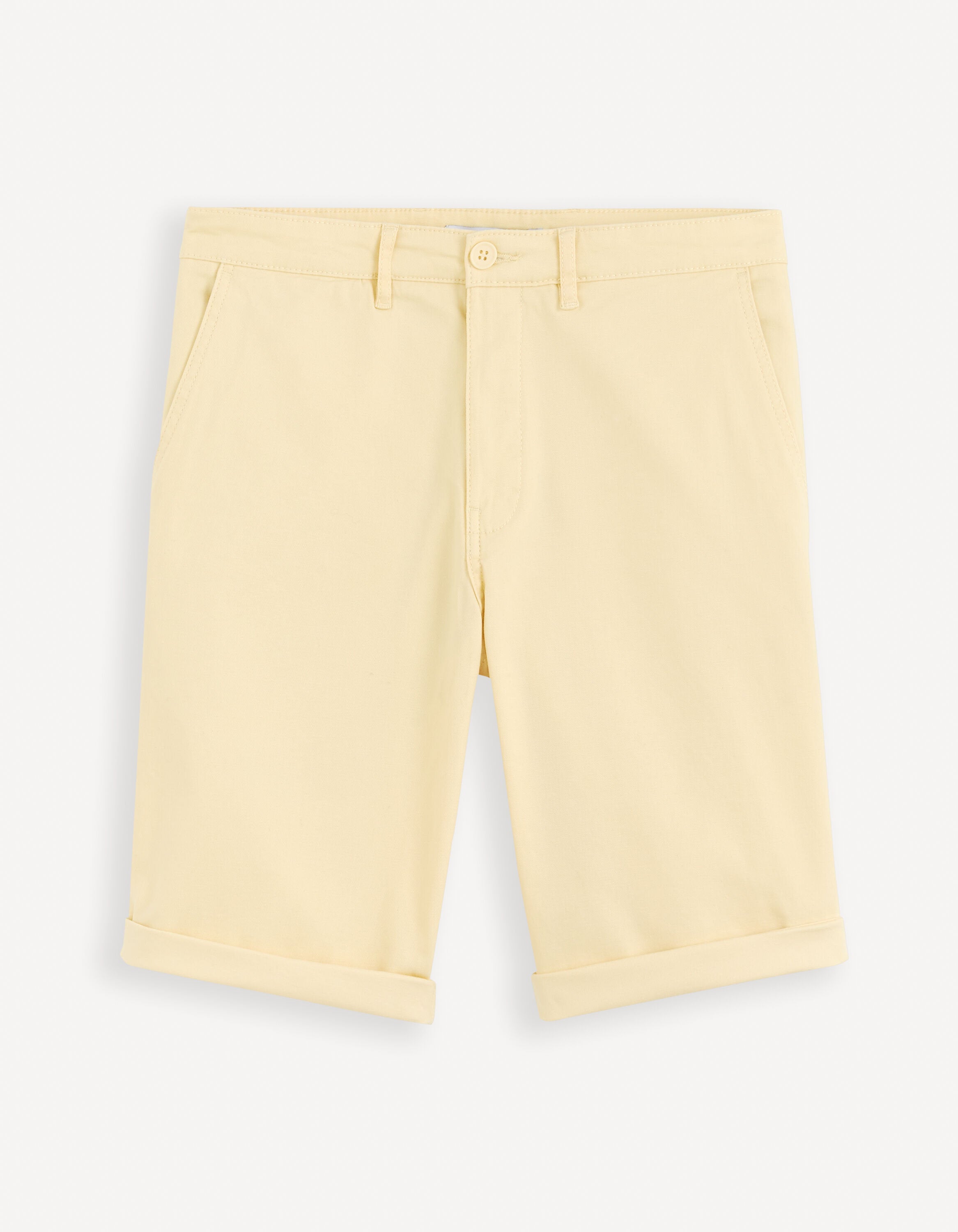 Plain Stretch Cotton Chino Bermuda Shorts - Light Yellow_BOCHINOBM_LIGHT YELLOW 01_01