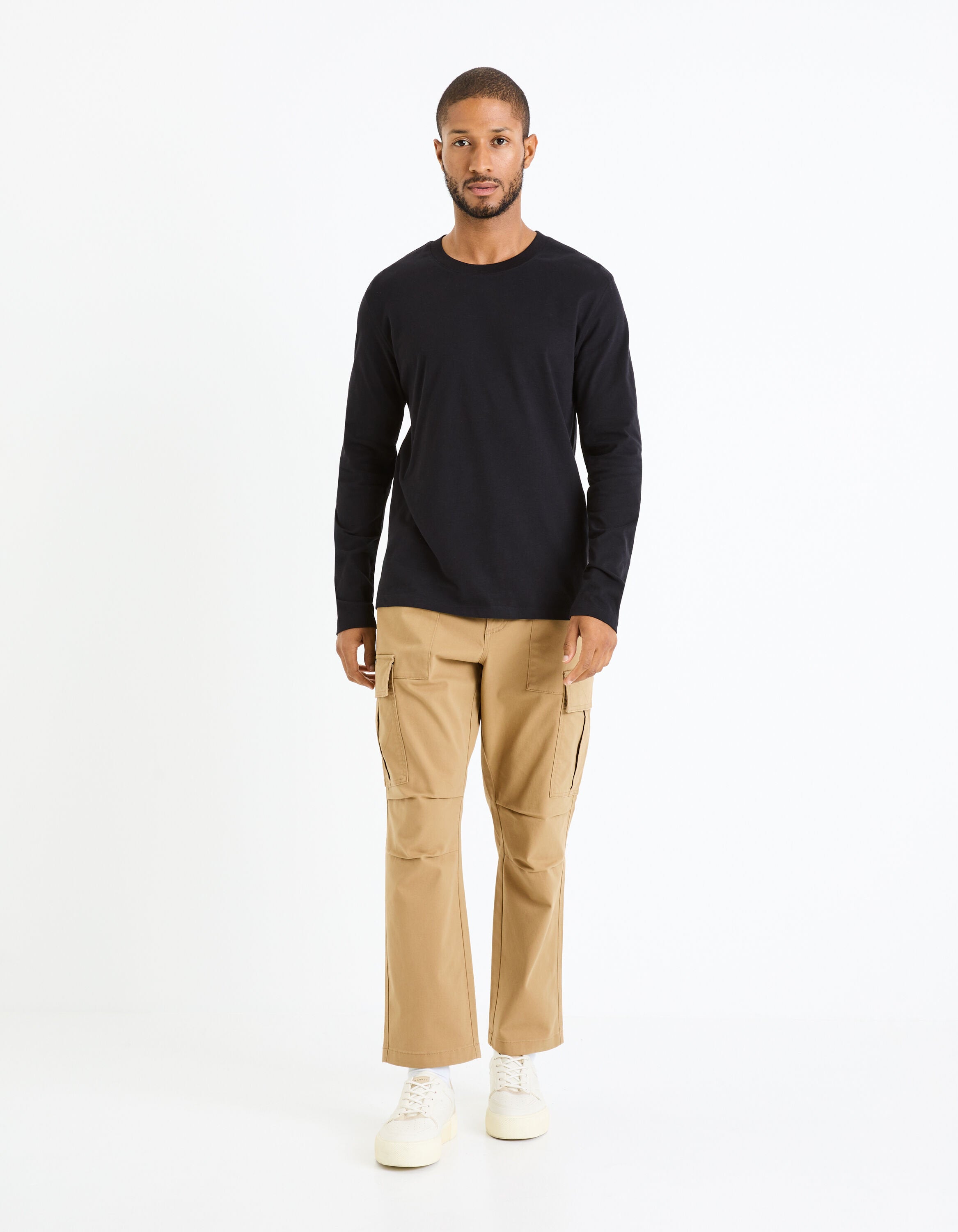 100% Cotton Round Neck T-Shirt - Black_CESOLACEML_BLACK_03