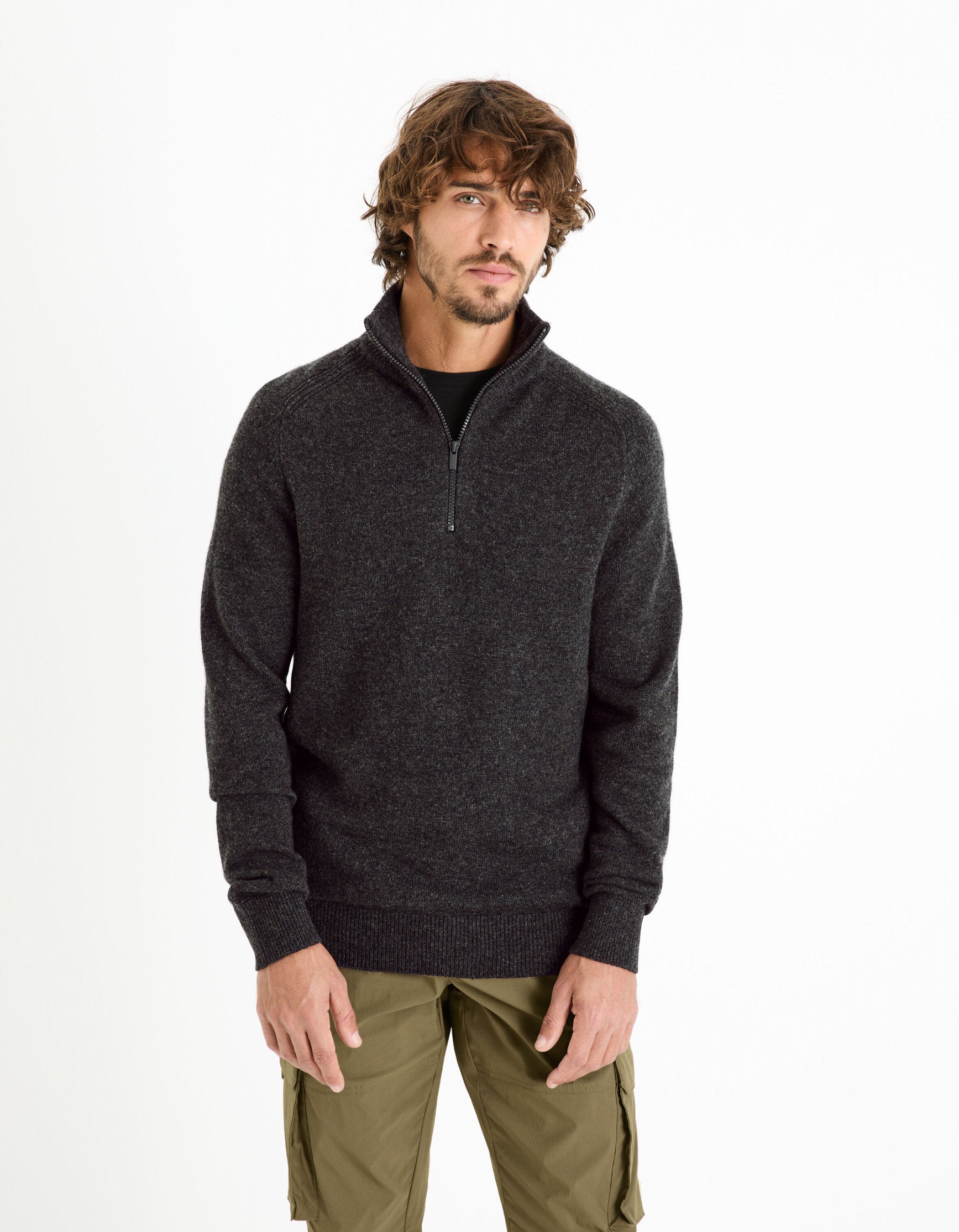 Lambswool Zip-Neck Sweater - Anthracite_CEWOOLCAM_ANTHRA MEL_01