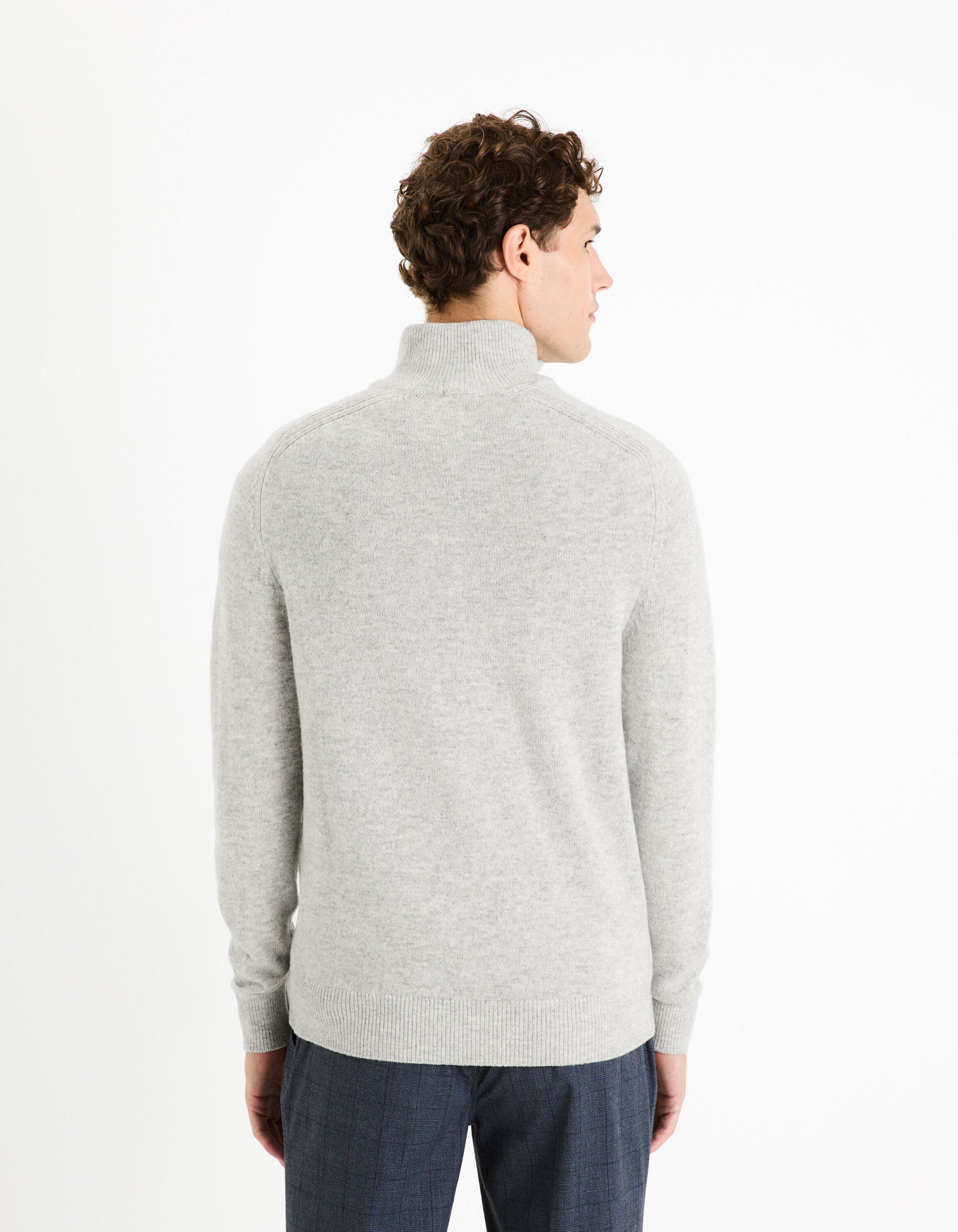 Lambswool Zip-Neck Sweater - Mottle Grey_CEWOOLCAM_LIGHT GREY MEL_03