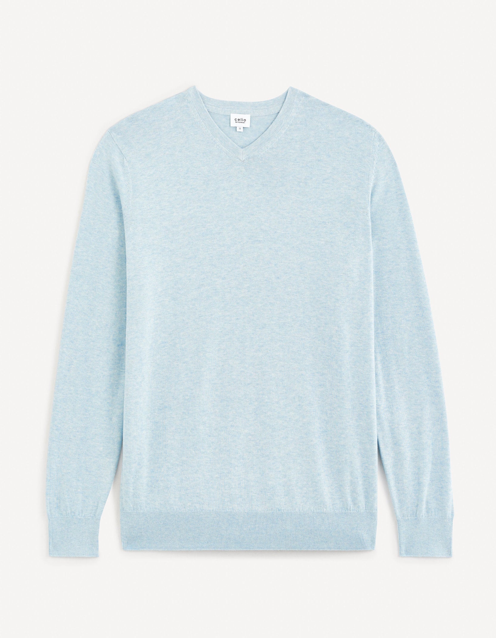 100% Cotton V-Neck Sweater - Light Blue_DECOTON_BLUE MEL_02