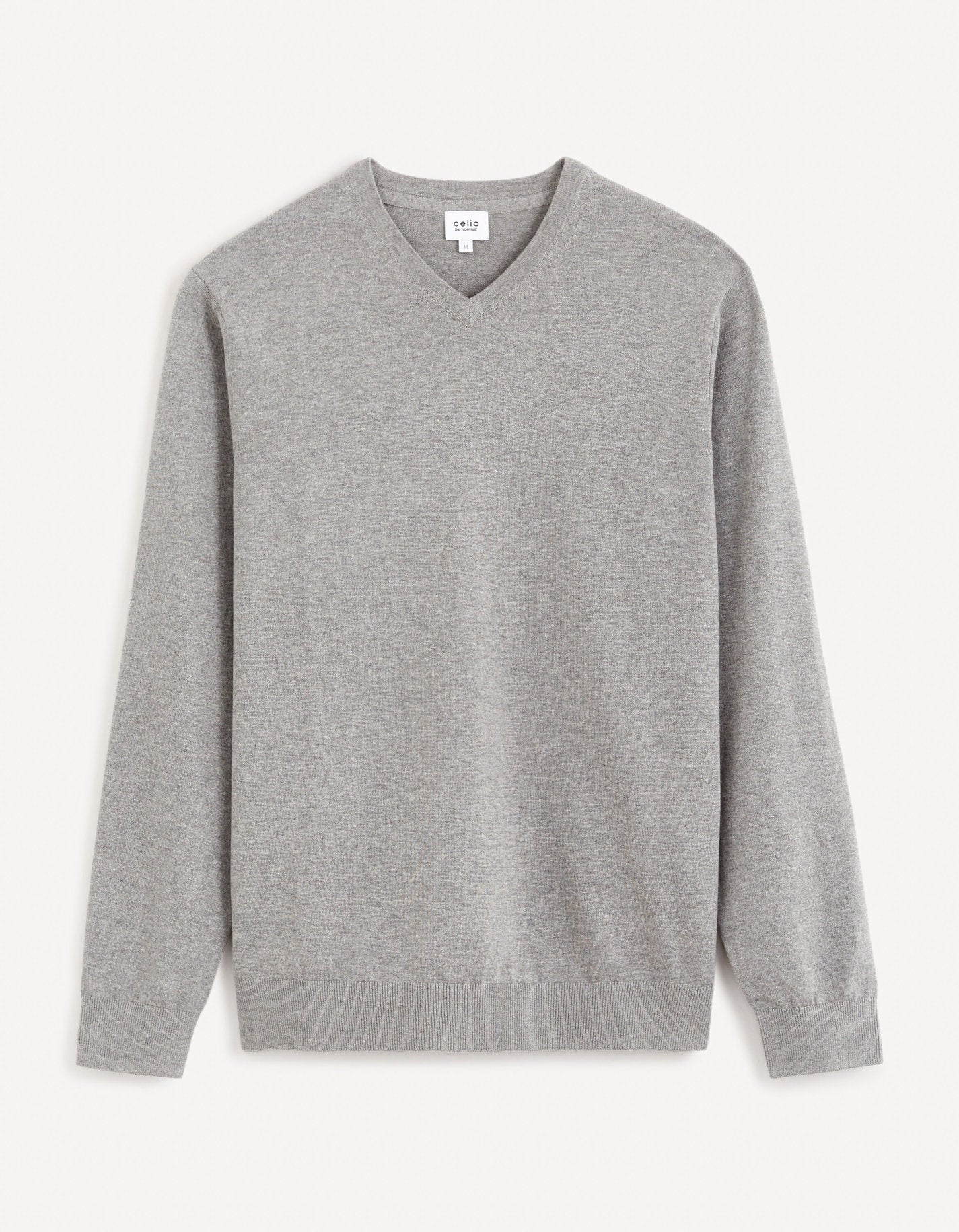 100% Cotton V-Neck Sweater - Heather Grey_DECOTON_GREY MEL_01