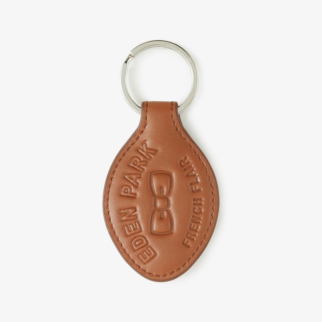 Brown Leather Keyring With Embossed French Flair Inscription Eden Park