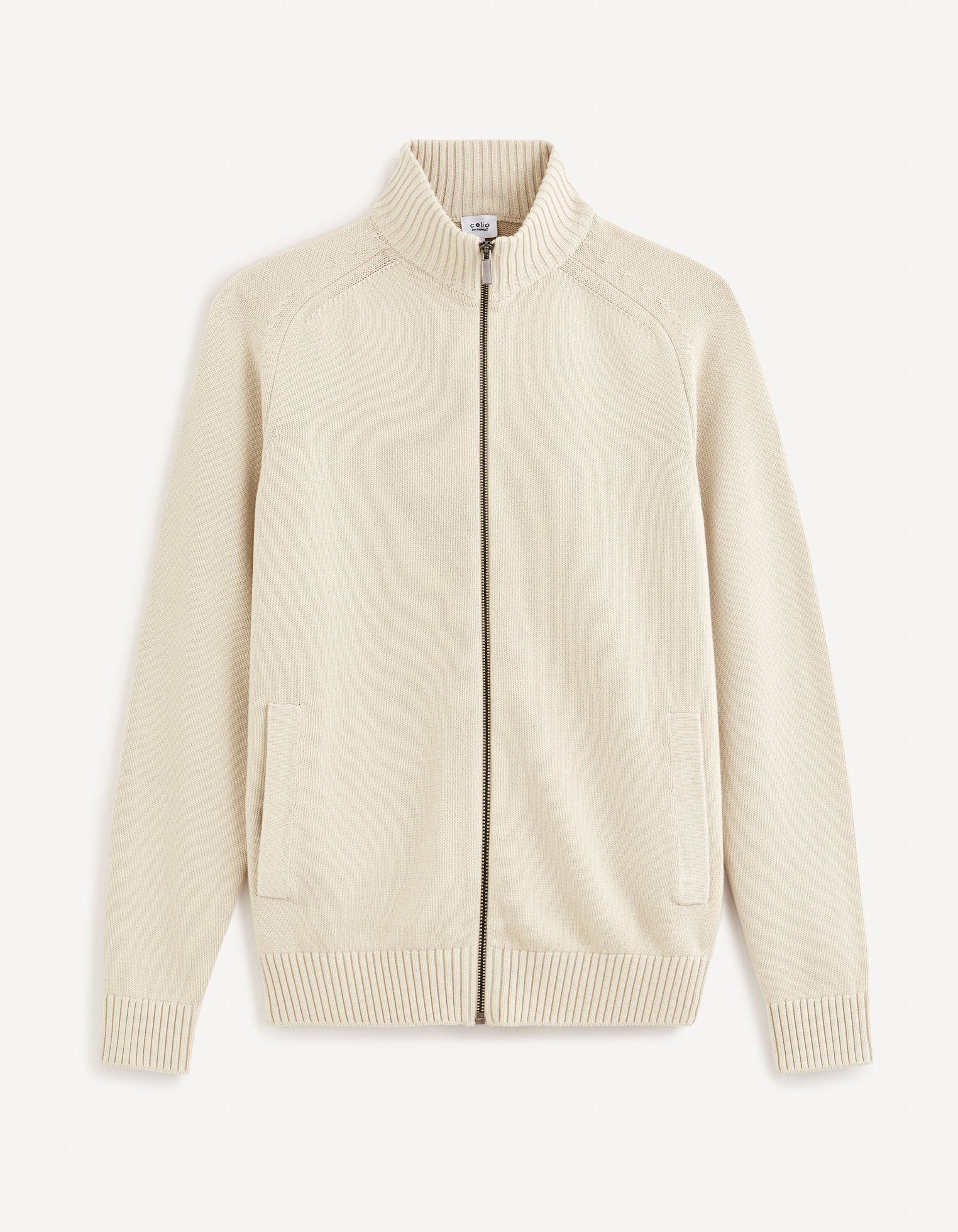 100% Cotton Zip-Up Cardigan - Beige_FEBAZIPPER_LIGHT BEIGE_02