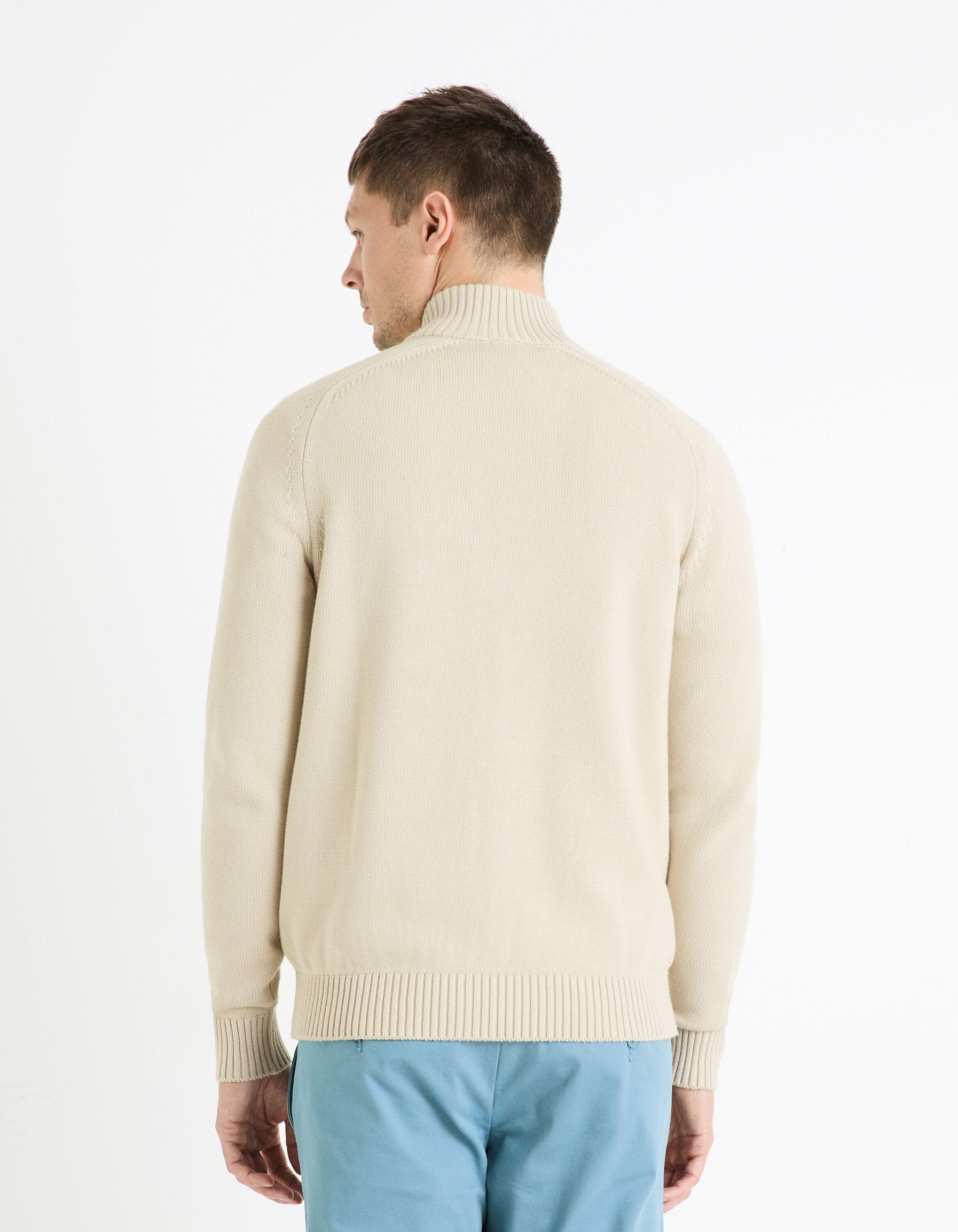 100% Cotton Zip-Up Cardigan - Beige_FEBAZIPPER_LIGHT BEIGE_04