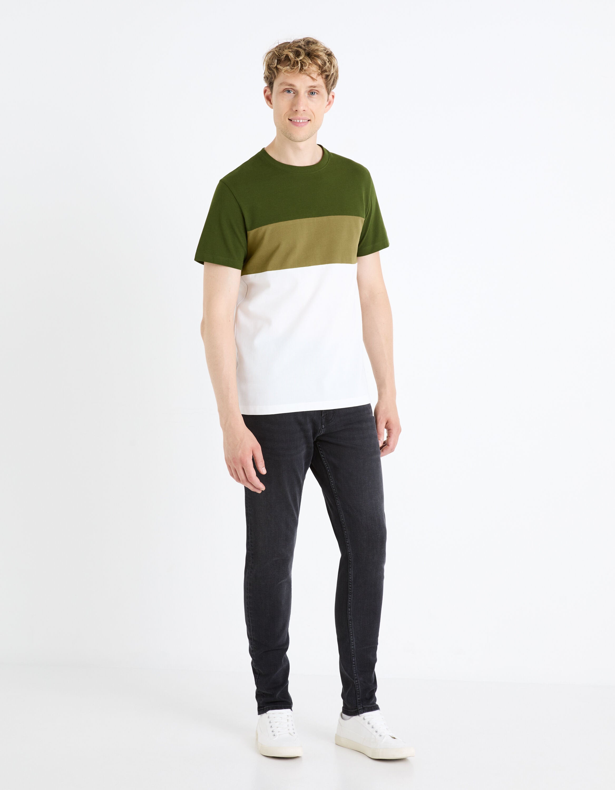 100% Cotton Round Neck T-Shirt - Khaki_FEBLOC_KHAKI GREEN_02