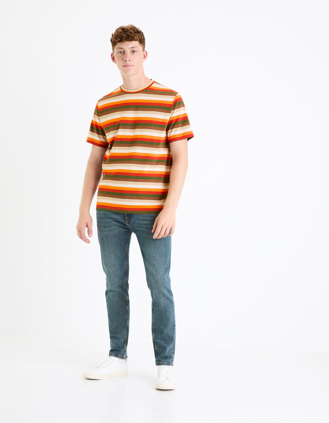 100% Cotton Round Neck T-Shirt - White_FECOLORE_ORANGE BRULE_02