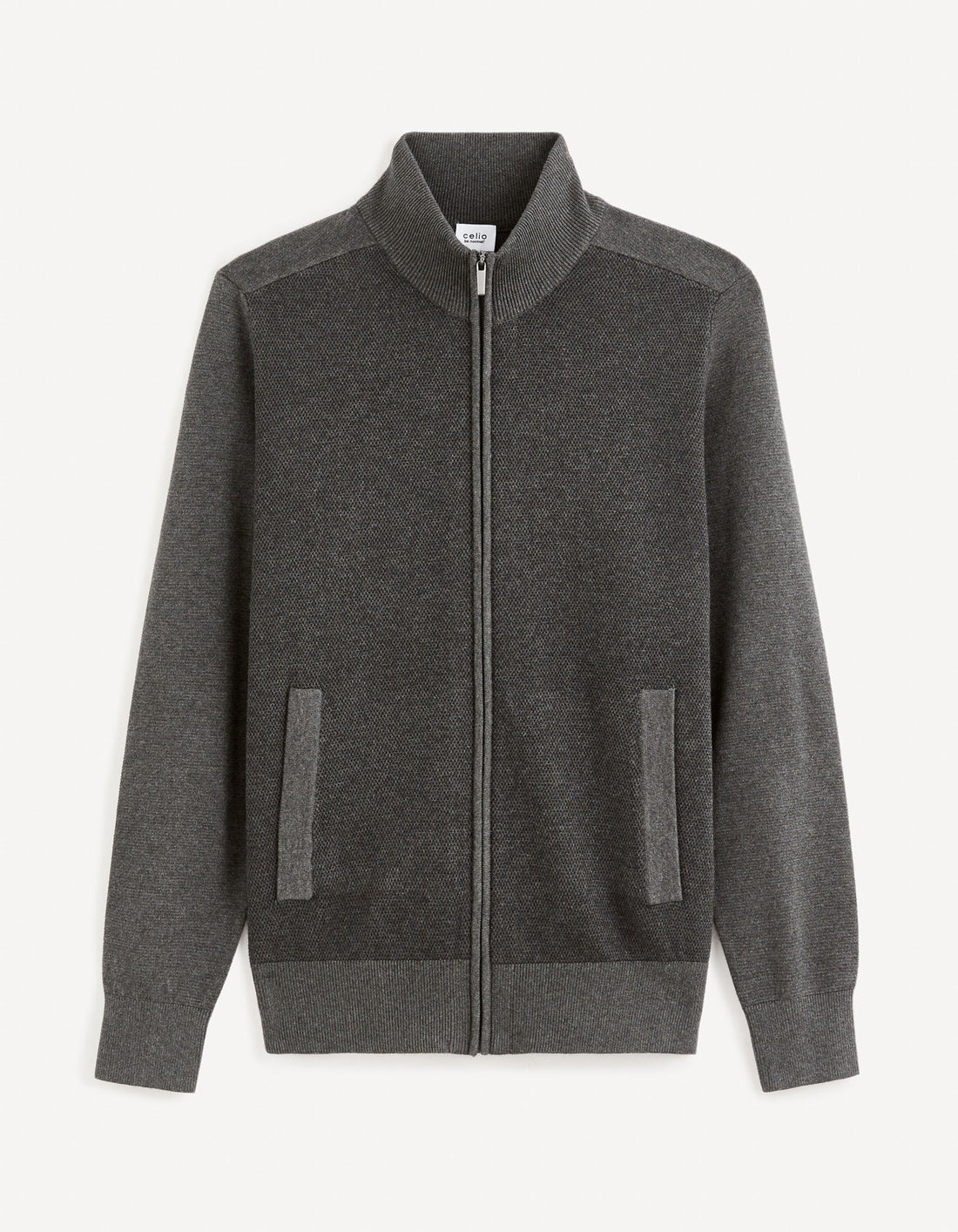 100% Cotton Zip-Up Cardigan - Anthracite_FEGILLOU_ANTHRA MEL_02