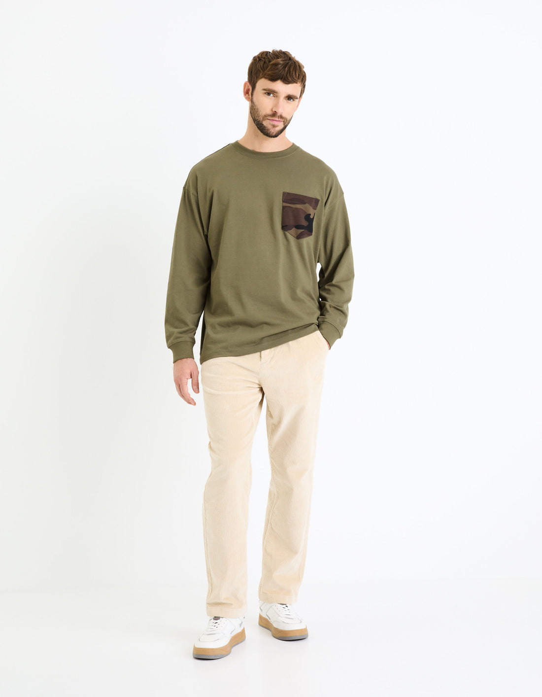 100% Cotton Long-Sleeved T-Shirt - Khaki_FEIGNANT_KHAKI_02