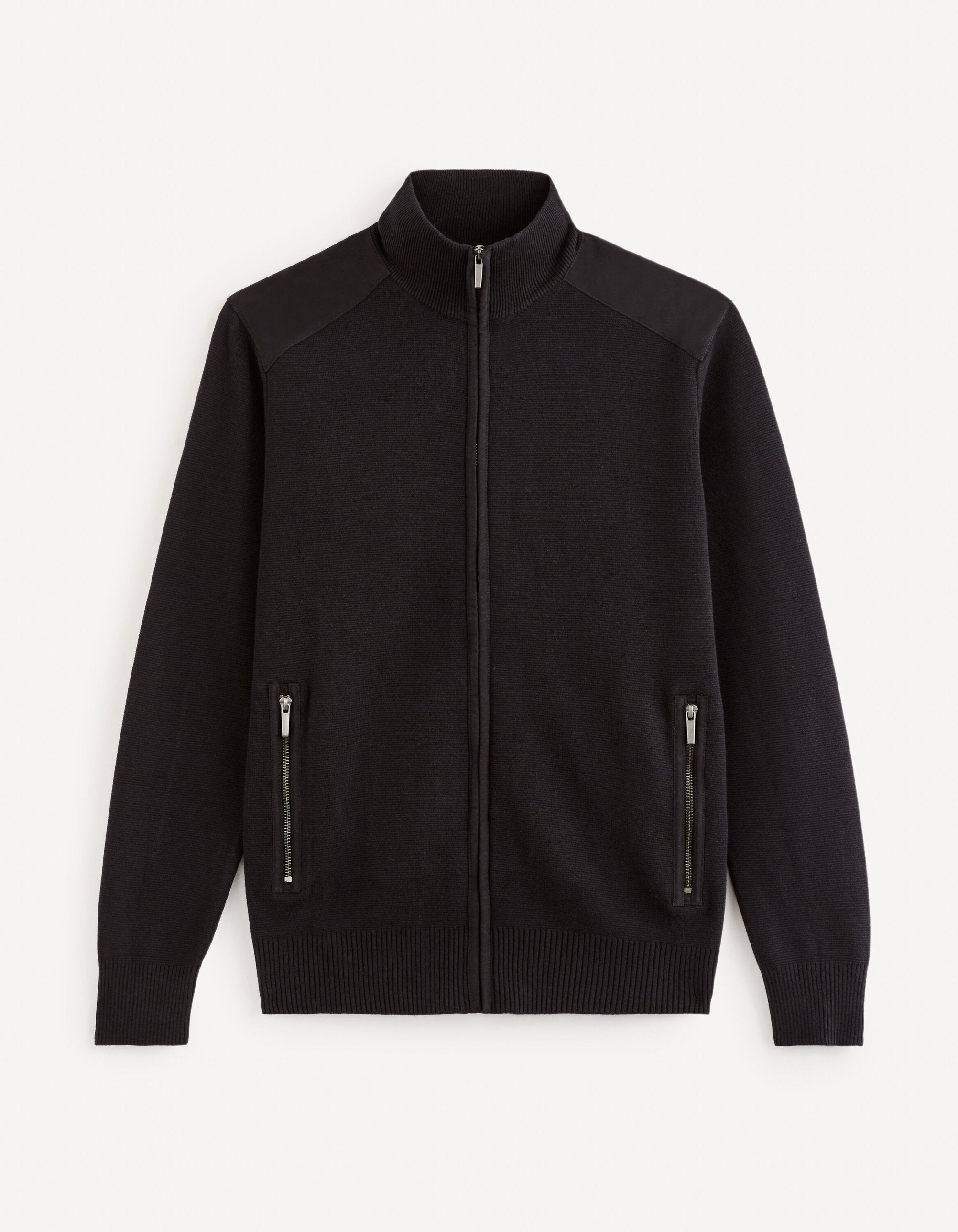 100% Cotton Zipped Cardigan - Black_FELMAN_BLACK_02