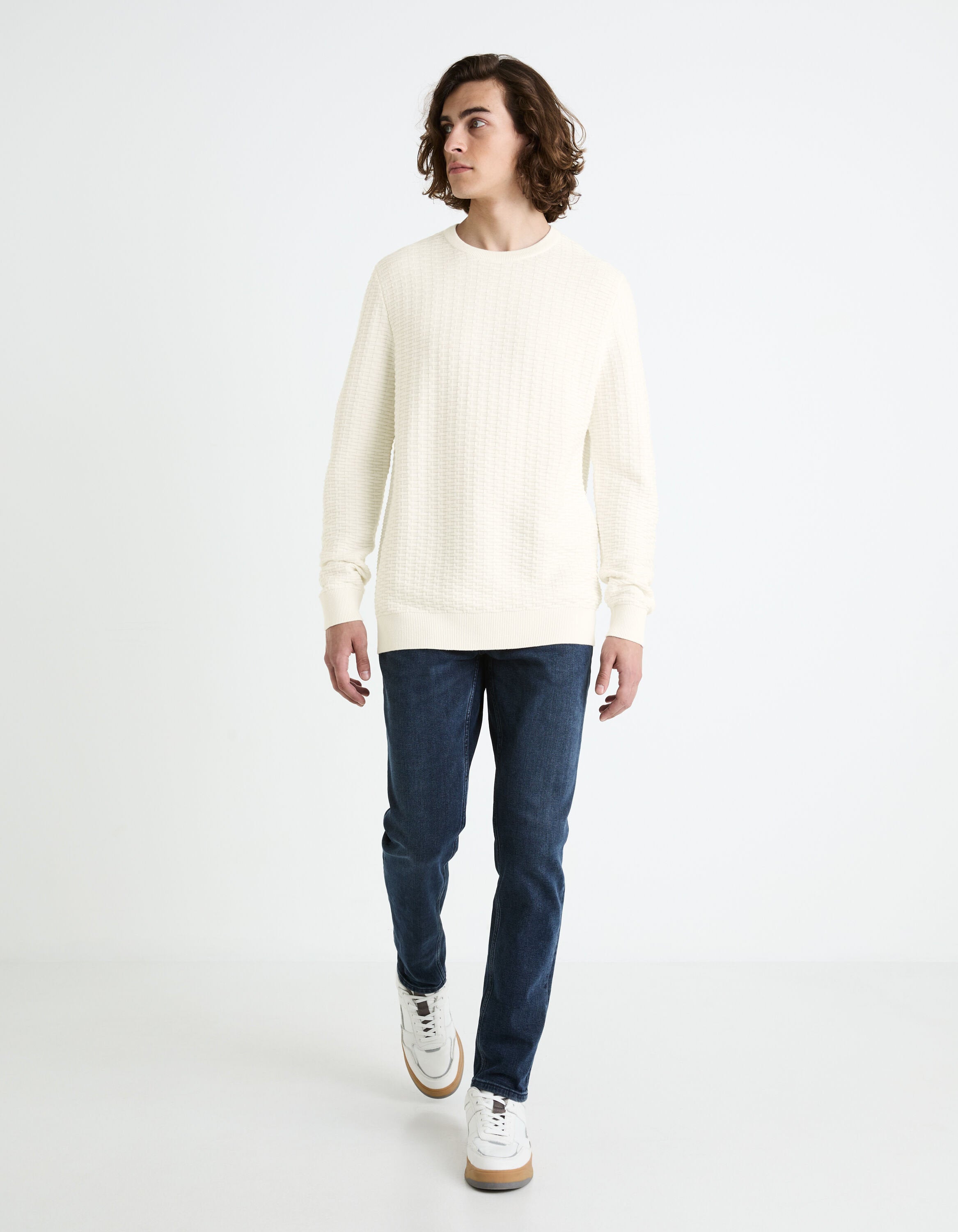 Round Neck Sweater 100% Cotton_FEWALL_ECRU_03