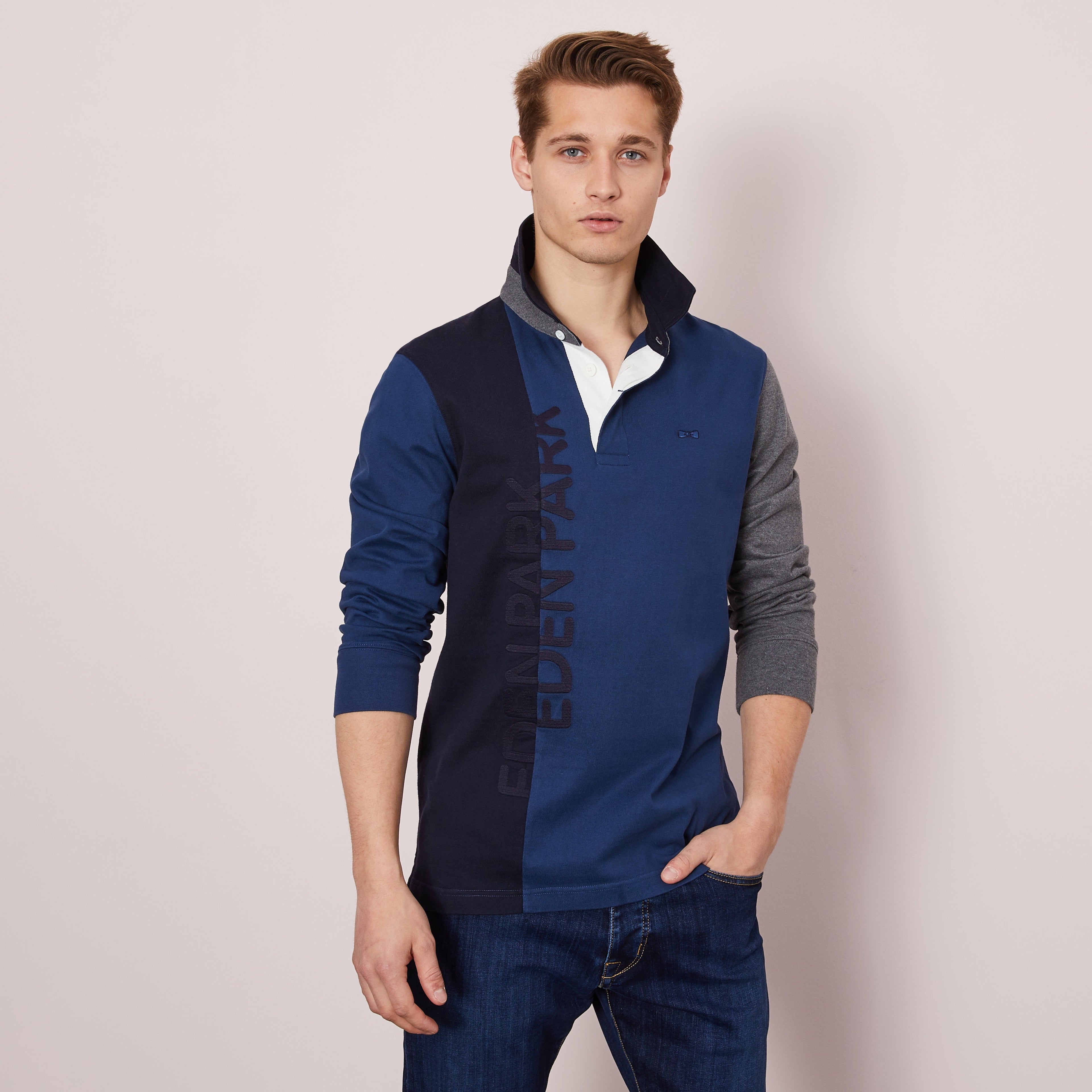 Colour-Block And Embroidery Long-Sleeved Rugby Shirt Eden Park