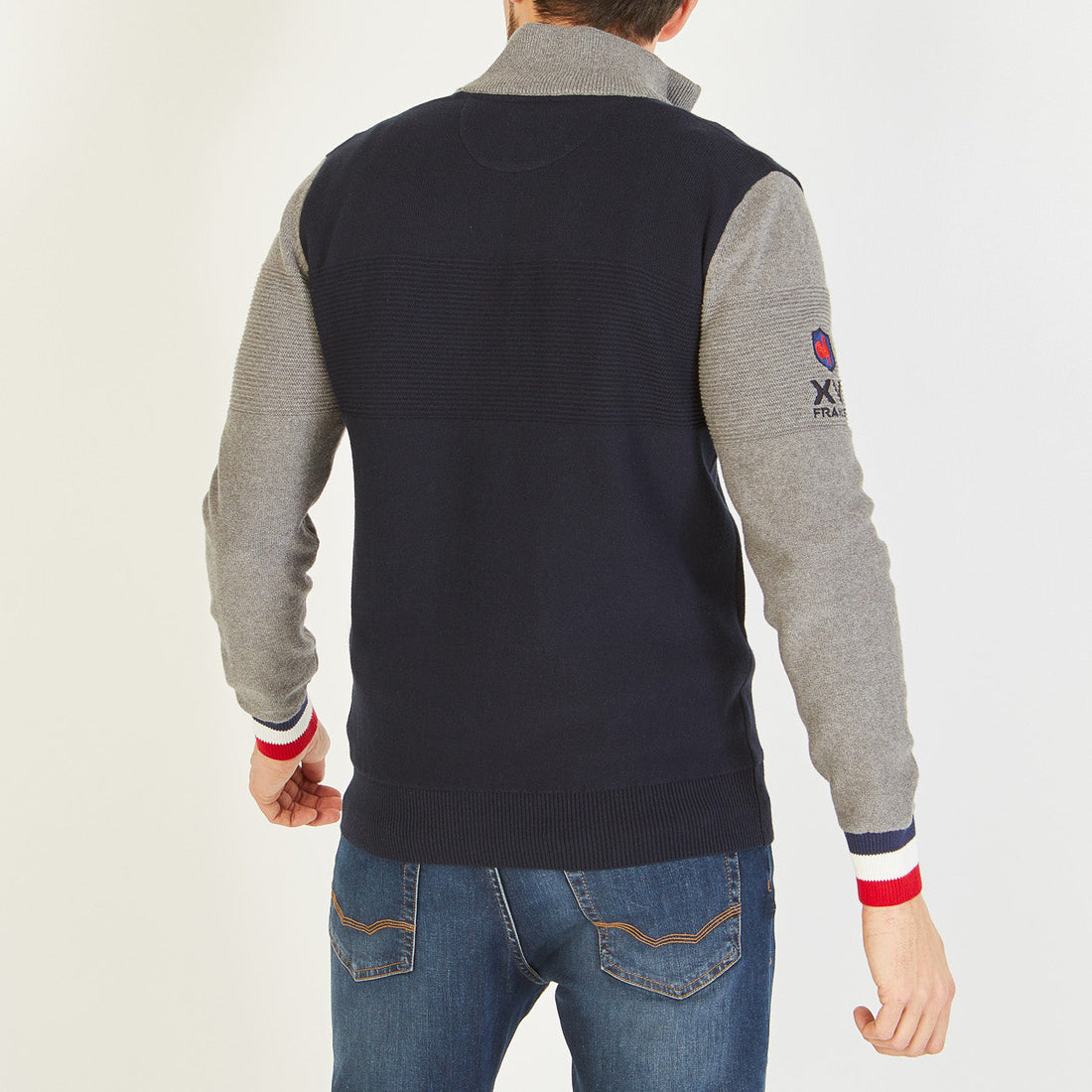 Blue/Gray Xv De France Embroidery Knit Sweater Eden Park