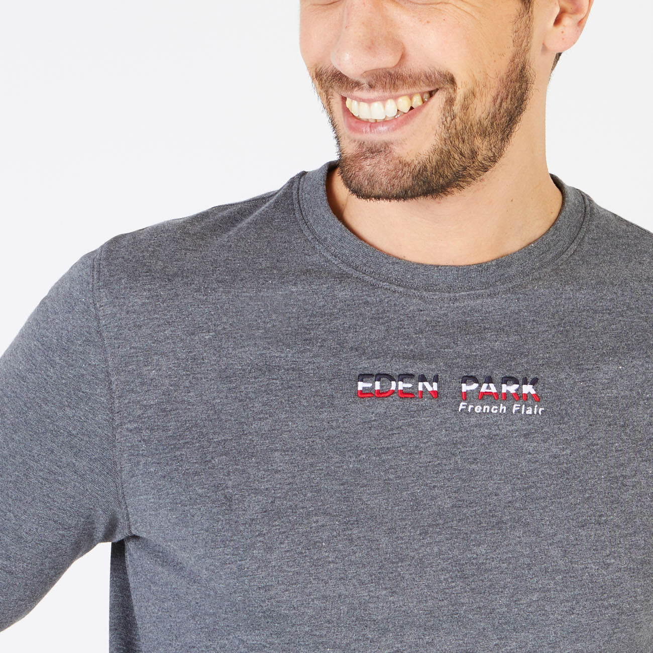 Gray Long-Sleeved T-Shirt With Embroidered French Flair Motif Eden Park