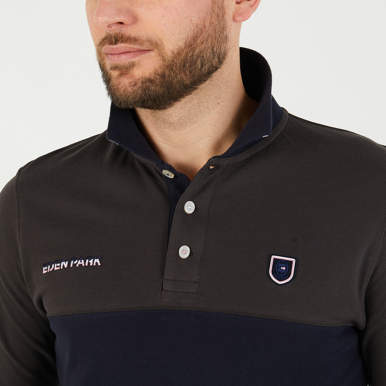 Dark Brown Colourblock Polo Shirt With Eden Park Embroidery_H23MAIPL0003_MAF1_03
