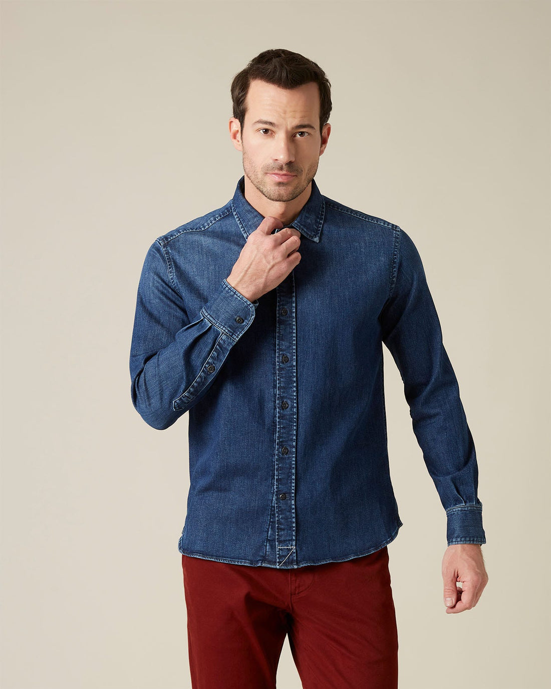 Middle Blue PLAIN SHIRT Luxe Performance Dark Blue 7 For All Mankind