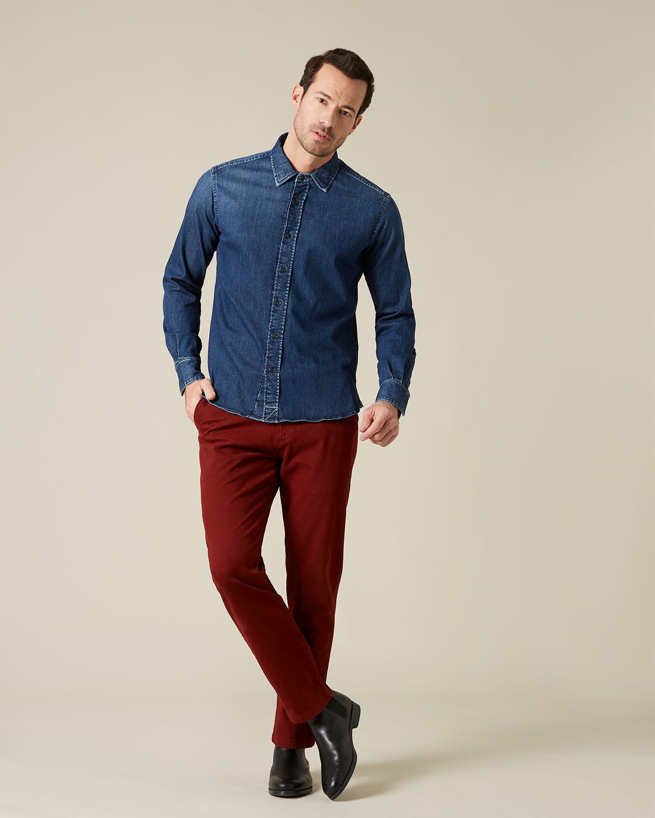 Middle Blue PLAIN SHIRT Luxe Performance Dark Blue 7 For All Mankind