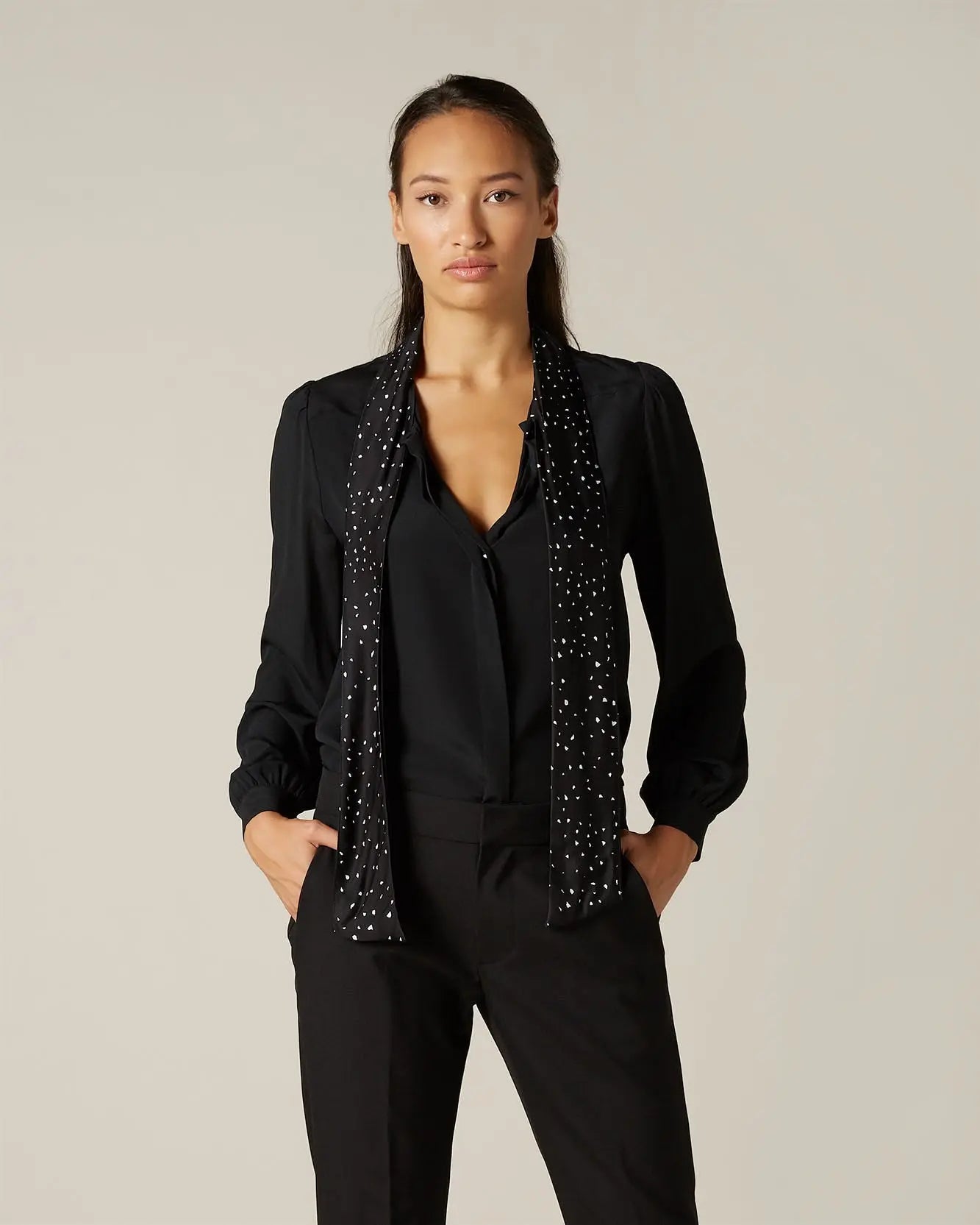 Black Bow Shirt Acetate Silk Ditsy Tie Contrast - BEVAVA