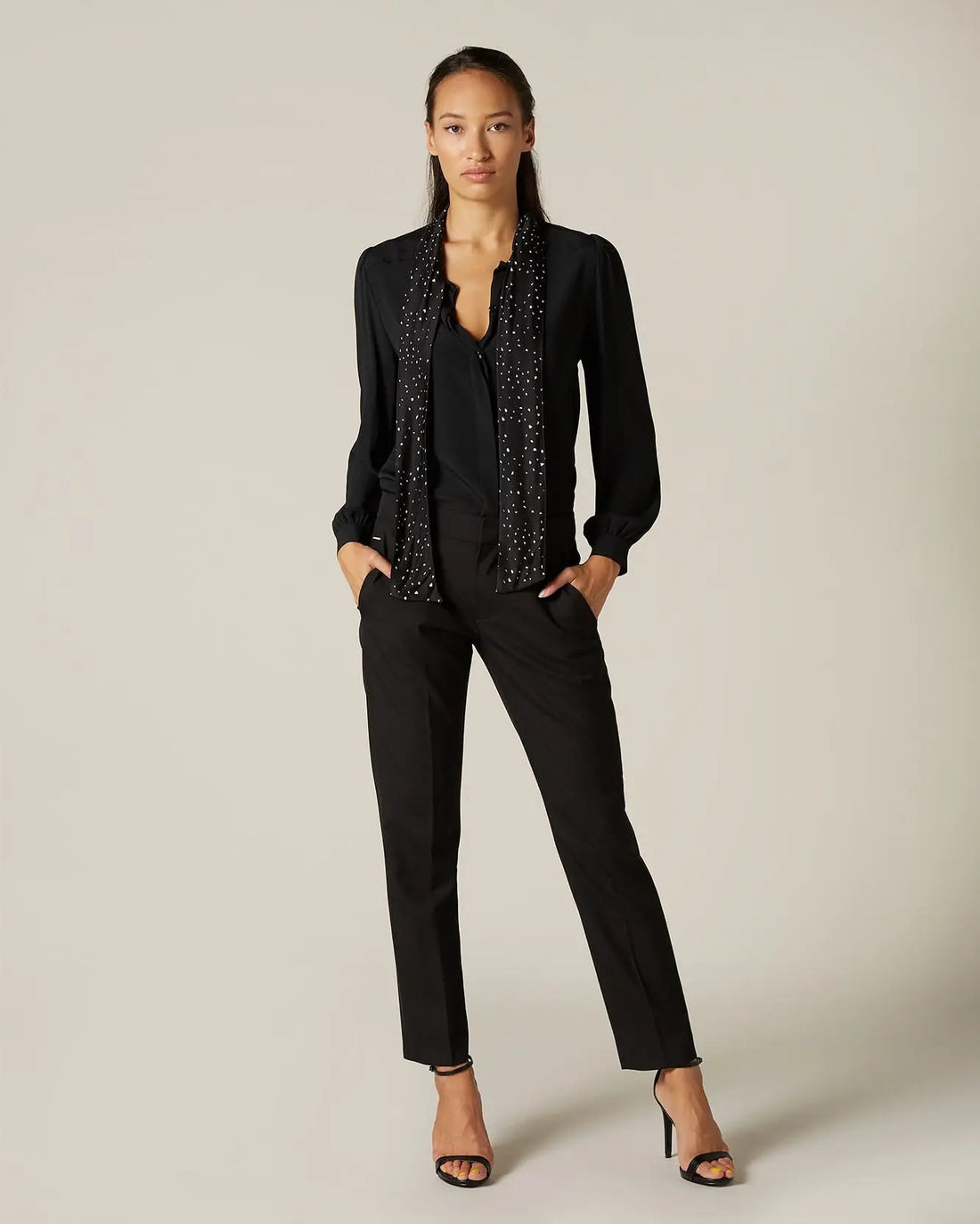 Black Bow Shirt Acetate Silk Ditsy Tie Contrast - BEVAVA