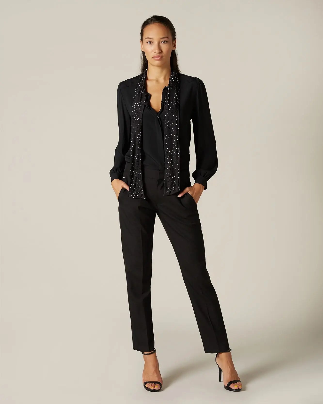 Black Bow Shirt Acetate Silk Ditsy Tie Contrast - BEVAVA