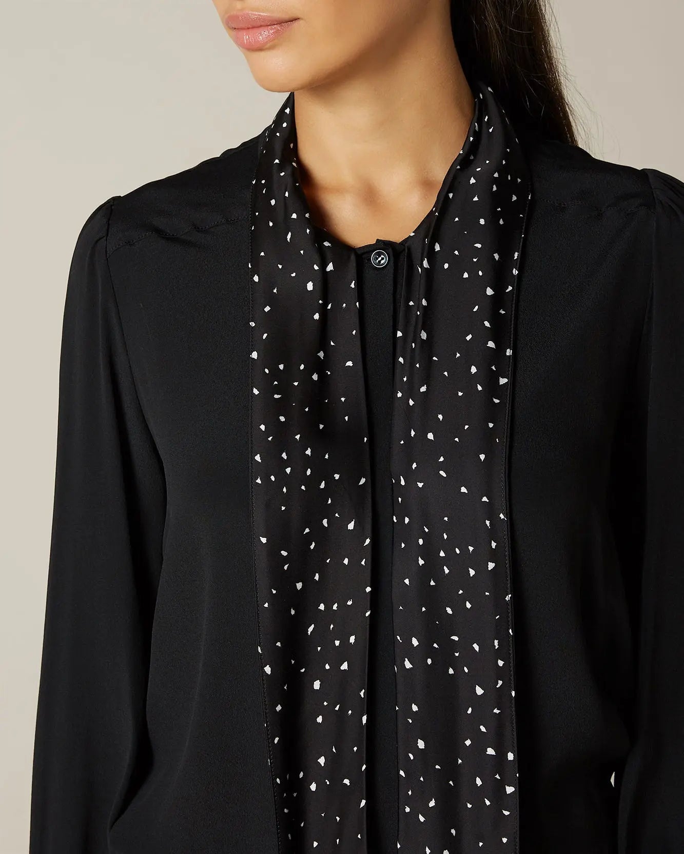 Black Bow Shirt Acetate Silk Ditsy Tie Contrast - BEVAVA