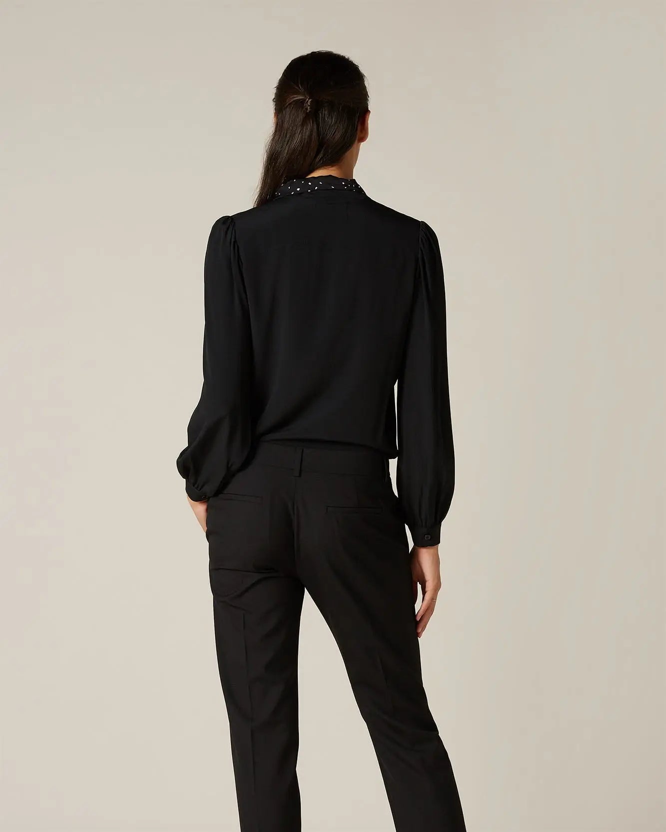 Black Bow Shirt Acetate Silk Ditsy Tie Contrast - BEVAVA