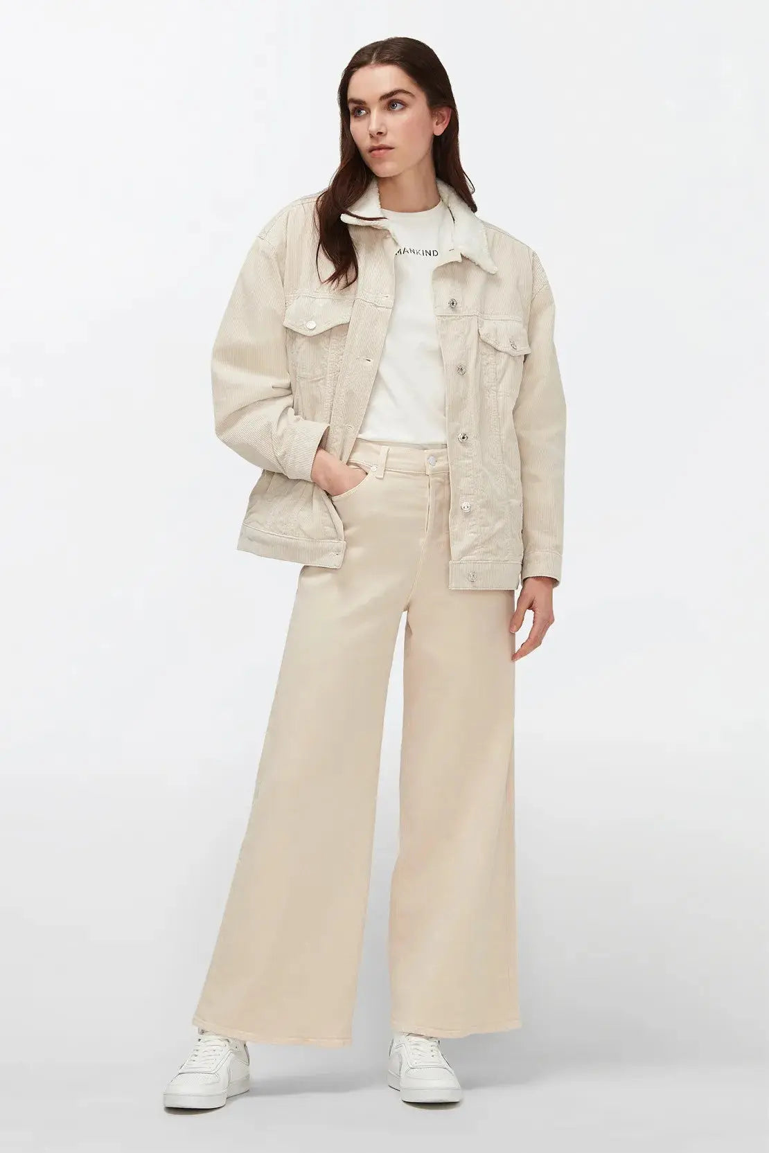 Easy Jacket Corduroy With Fake Fur Winter White - BEVAVA