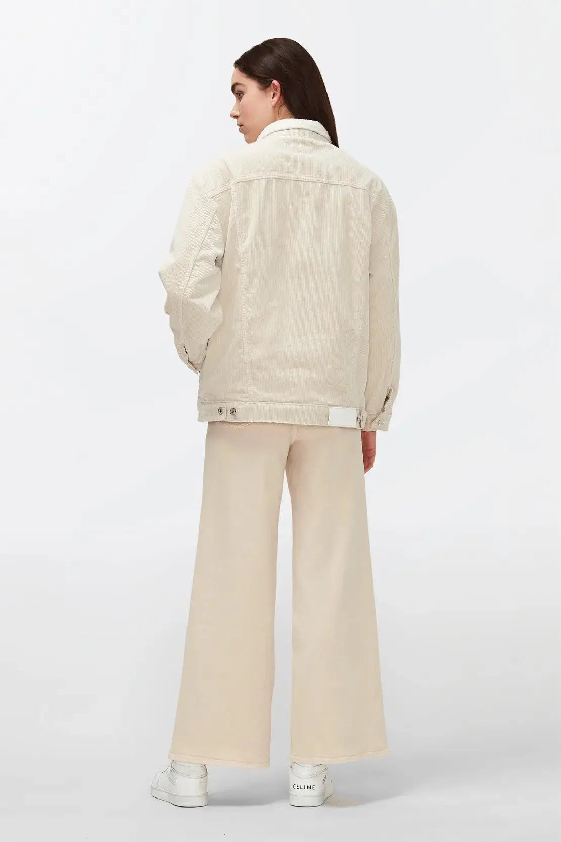 Easy Jacket Corduroy With Fake Fur Winter White - BEVAVA