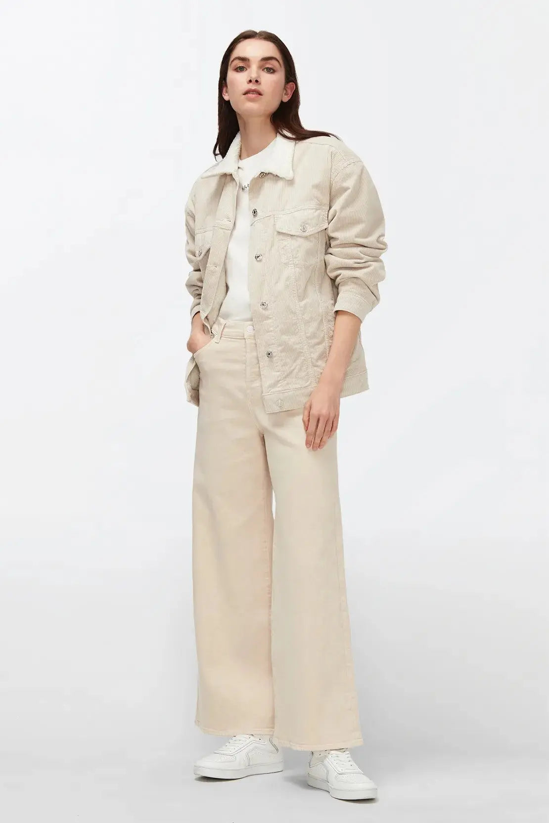 Easy Jacket Corduroy With Fake Fur Winter White - BEVAVA