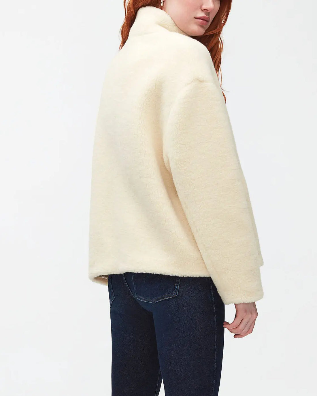 White Shearling Coat Wool Cotton Winter White - BEVAVA