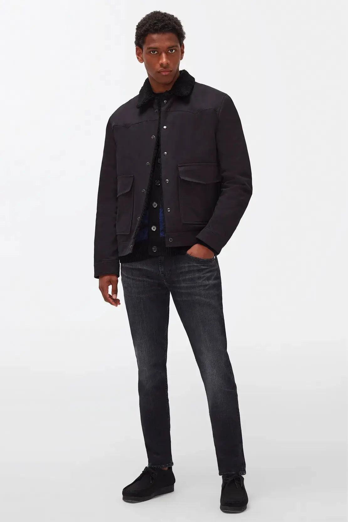 Western Trucker Cotton With Fake Fur Black - BEVAVA