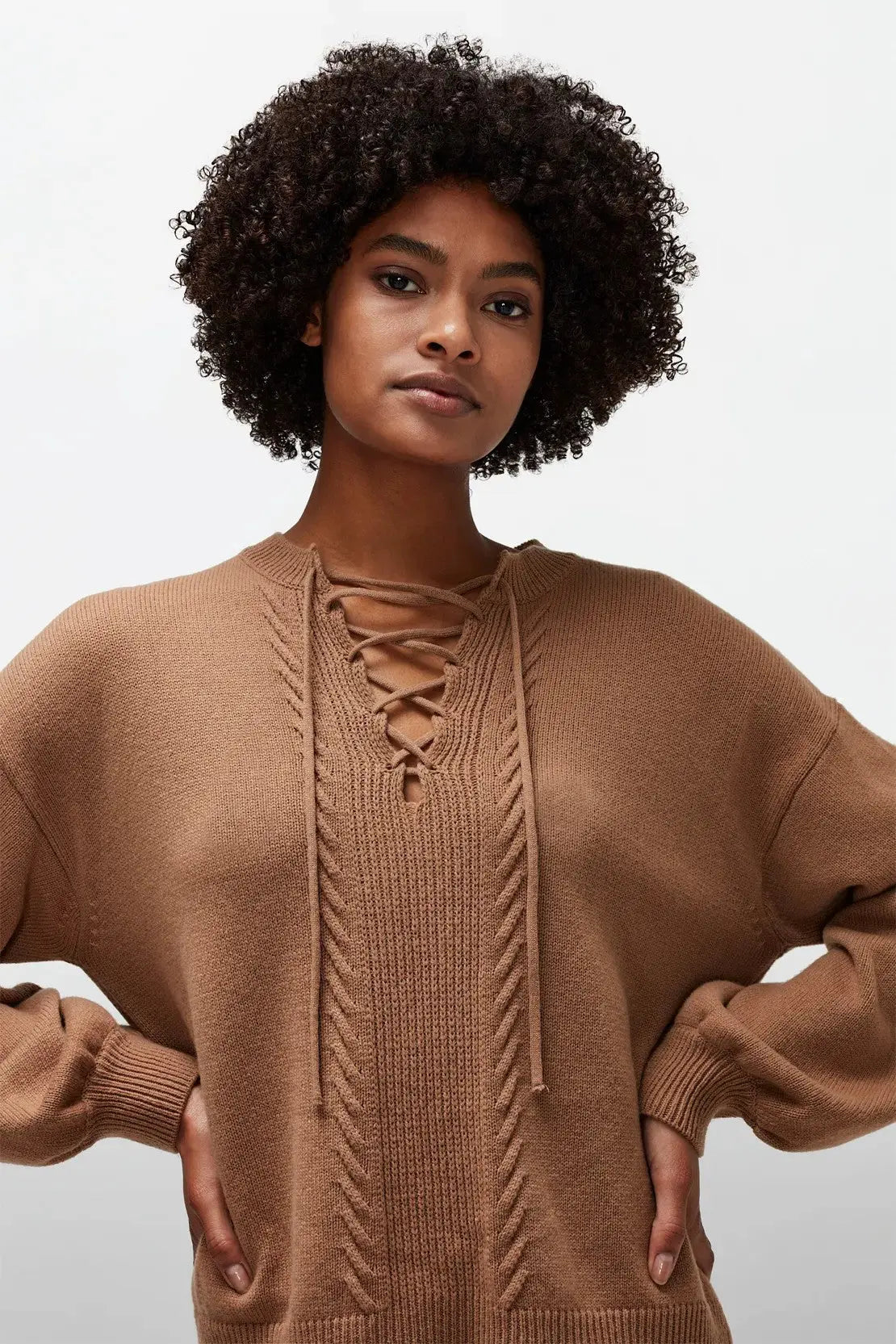 Lace Sweat Cashmere Wool Camel - BEVAVA