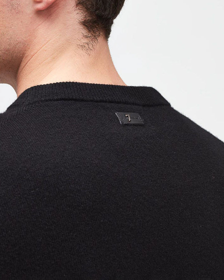 Black Crew Neck Knit Cashmere W/ Stitch Detail Black 7 For All Mankind
