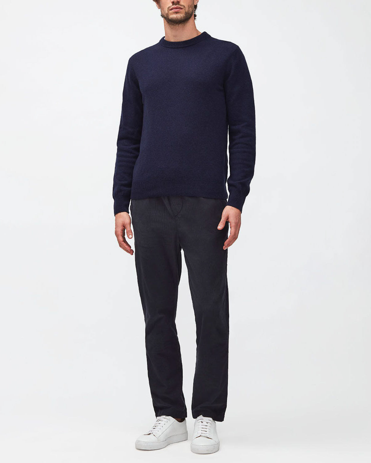 Dark Blue Crew Neck Knit Cashmere W/ Stitch Detail Navy 7 For All Mankind